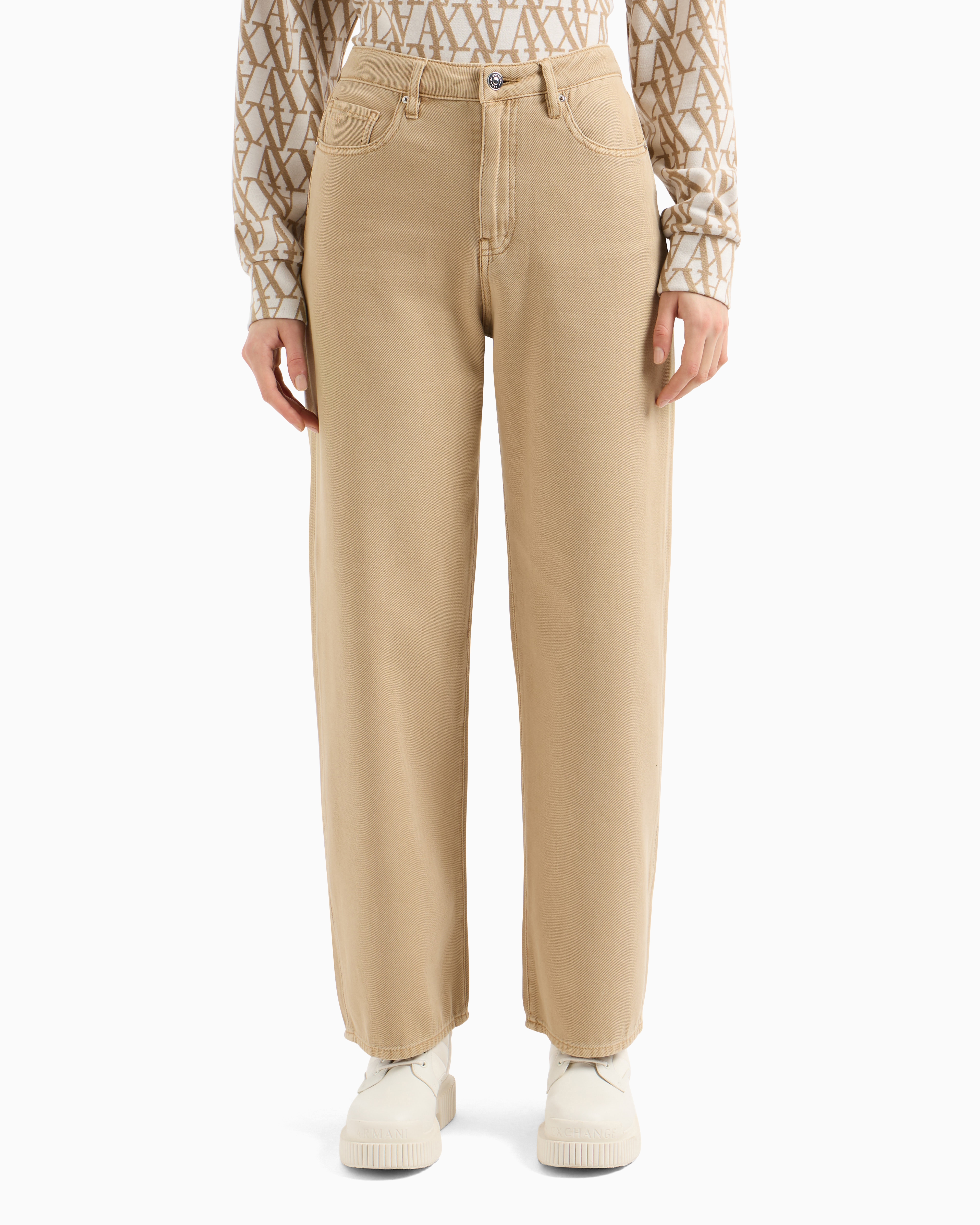 Armani Exchange - ASV Cotton and Lyocell Dye Denim Relaxed Fit Jeans, Woman, Camel, Size: