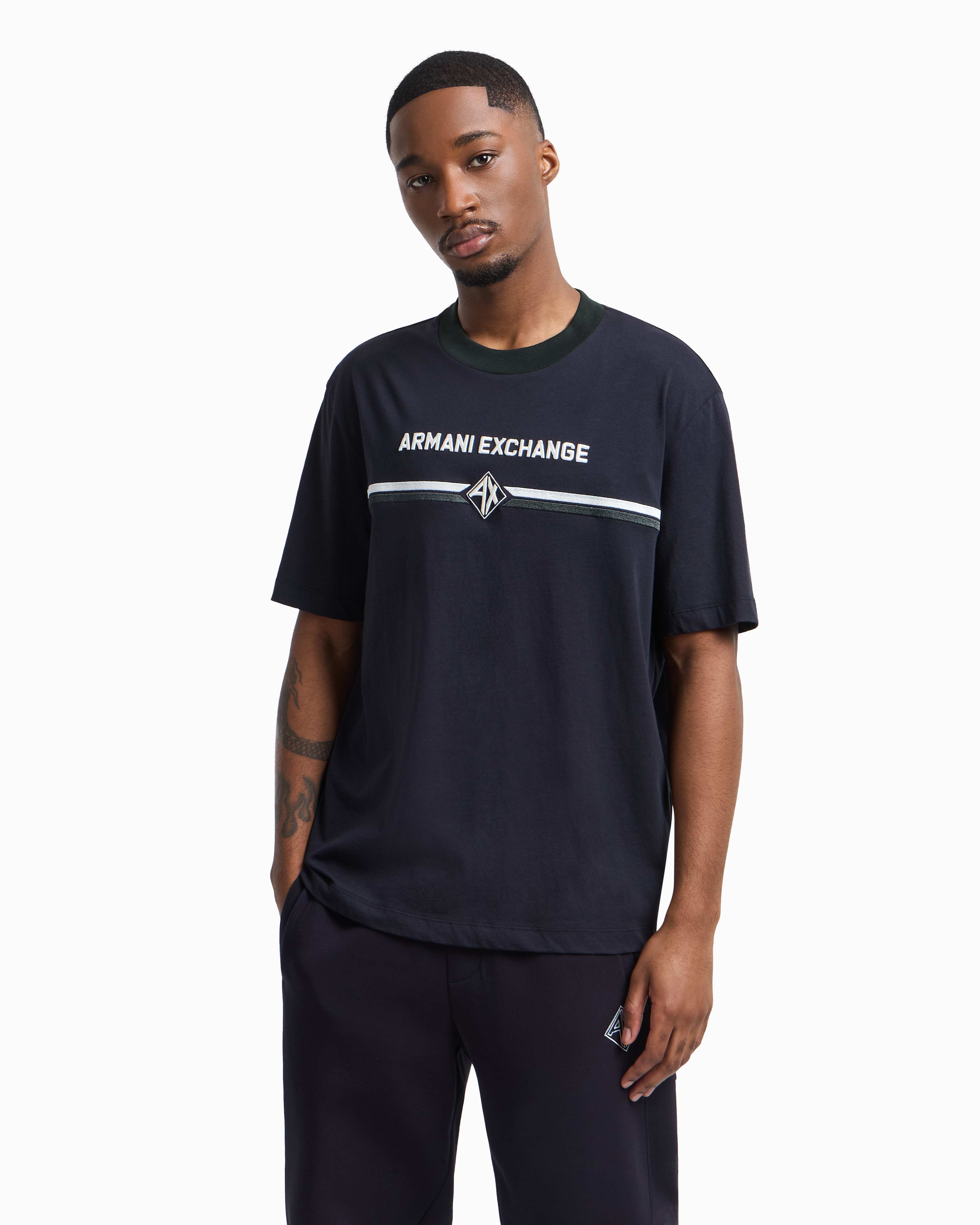 Armani Exchange - Regular fit T-shirt with logo print, Man, Navy Blue, Size: