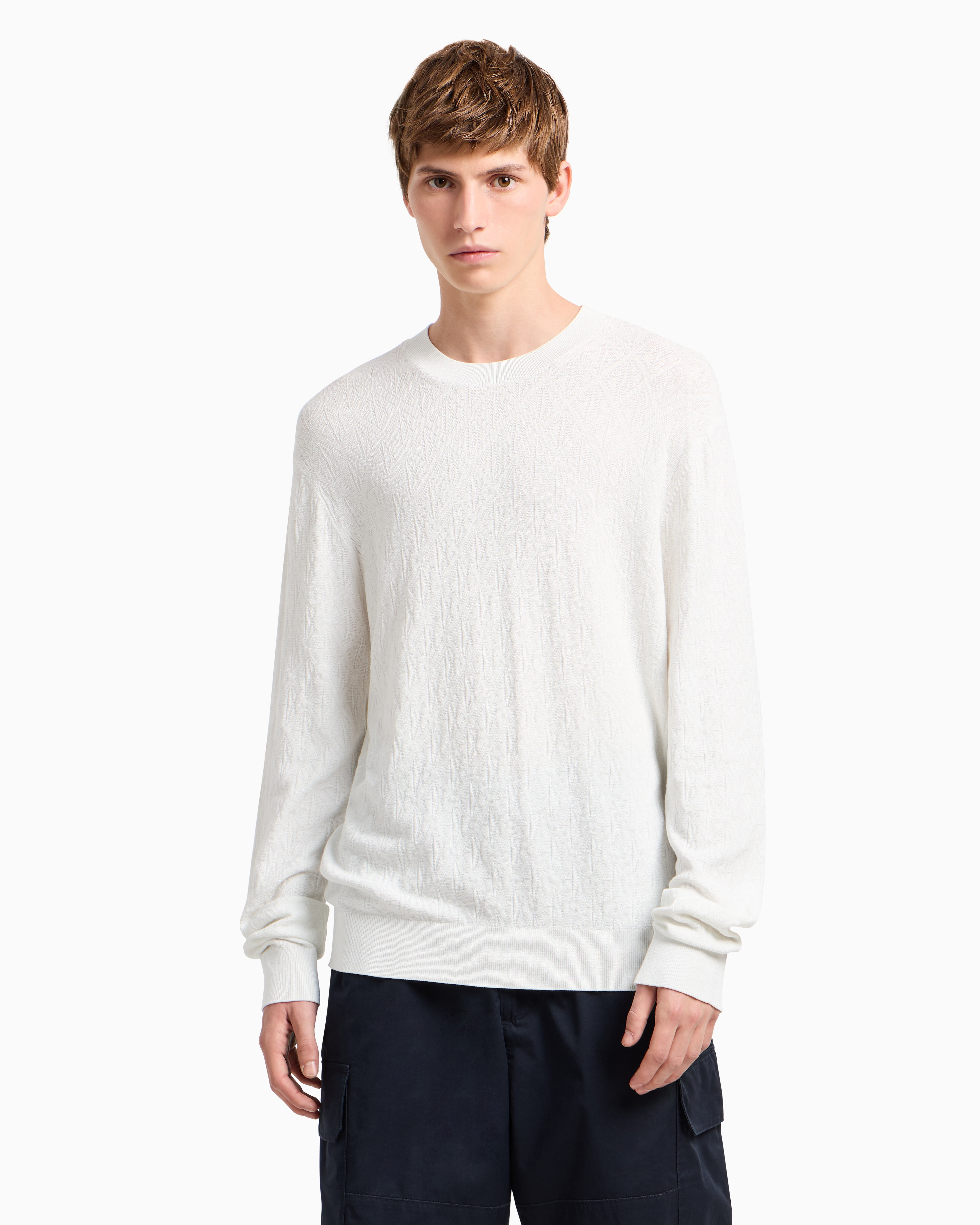 Armani Exchange - ASV Tone-on-tone Logo Crewneck Sweater, Man, White, Size: