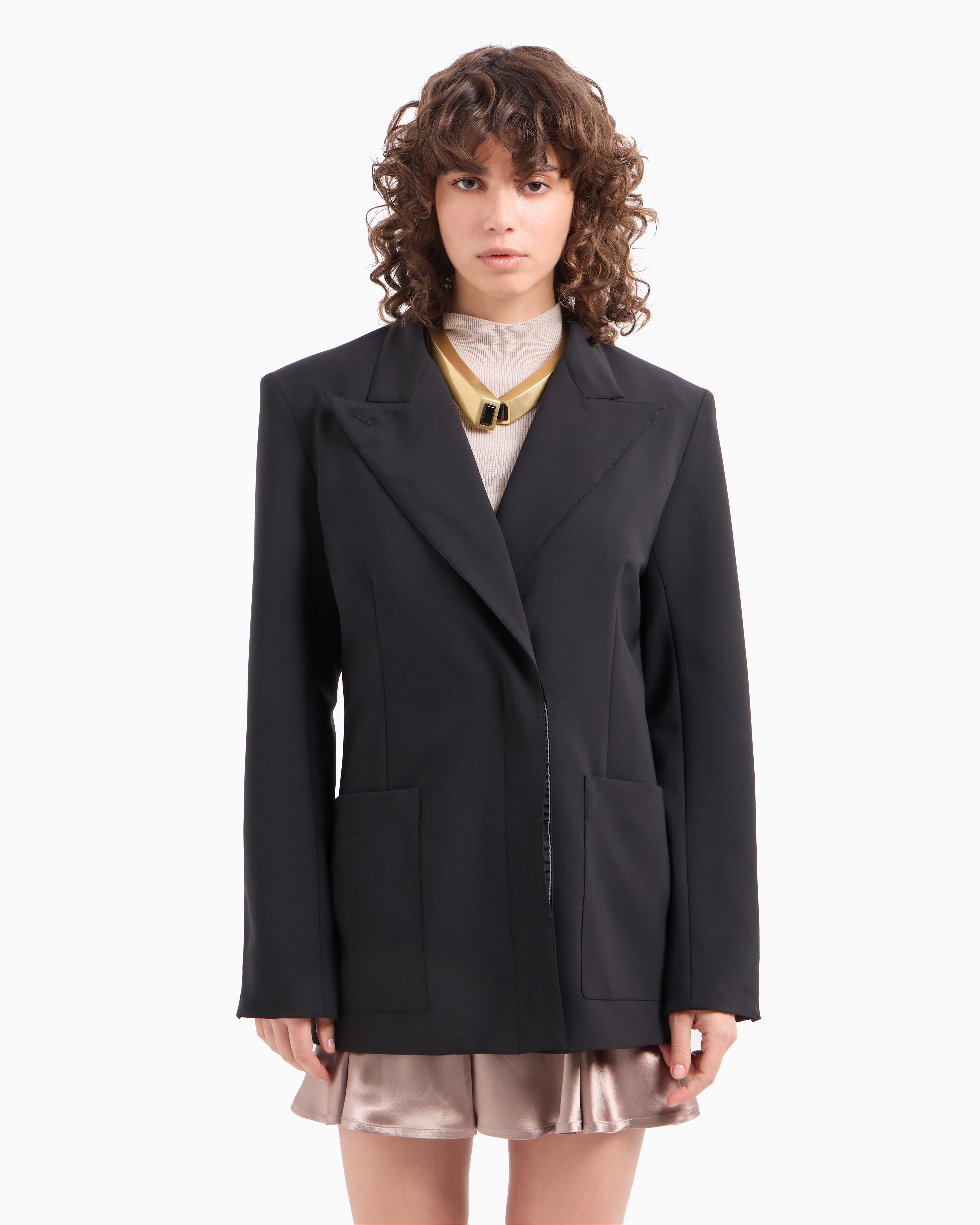 Emporio Armani Dawn To Dusk Single-breasted Stretch Wool Canvas Blazer In Black