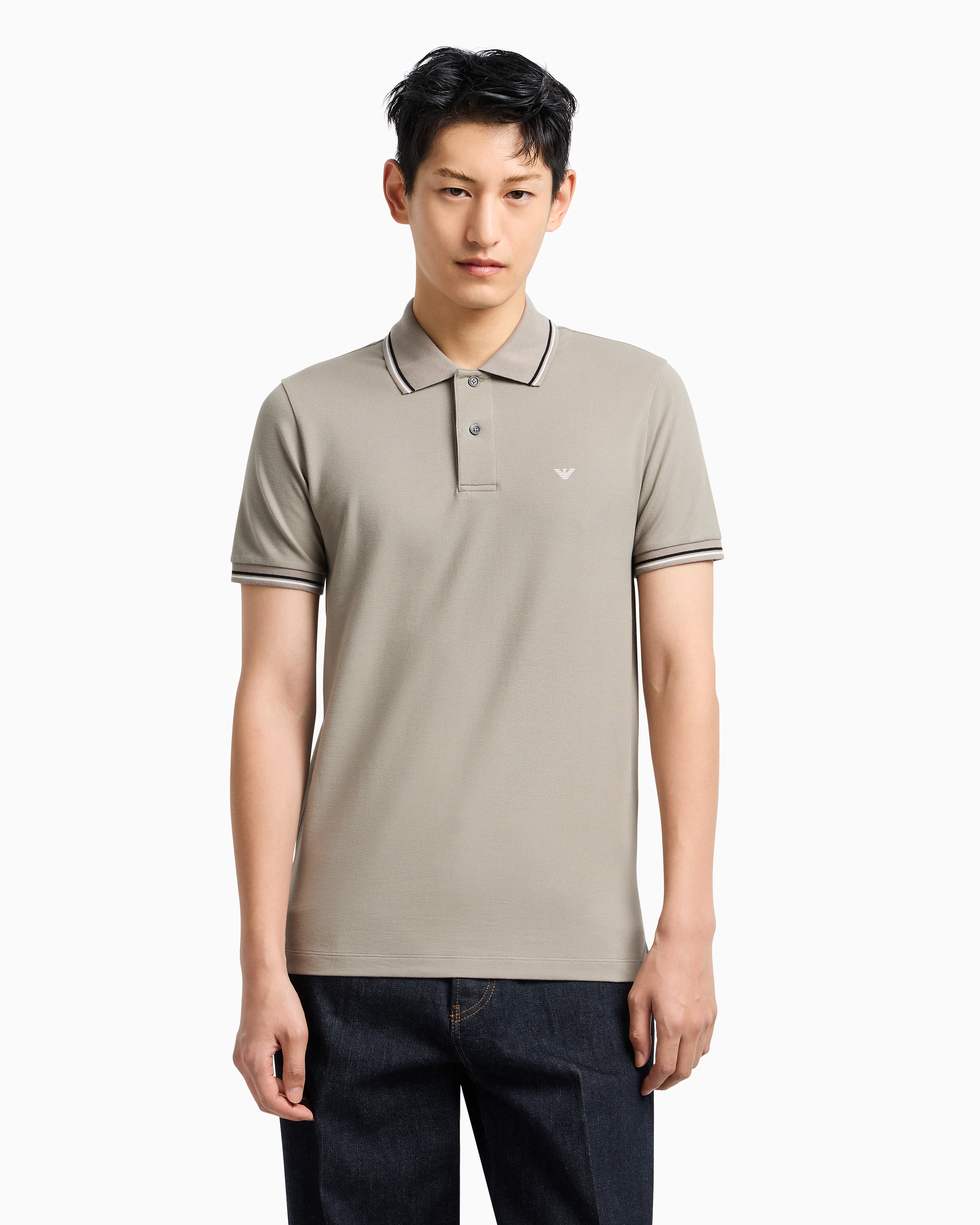 Emporio Armani Logo Cotton Polo Shirt In Beige