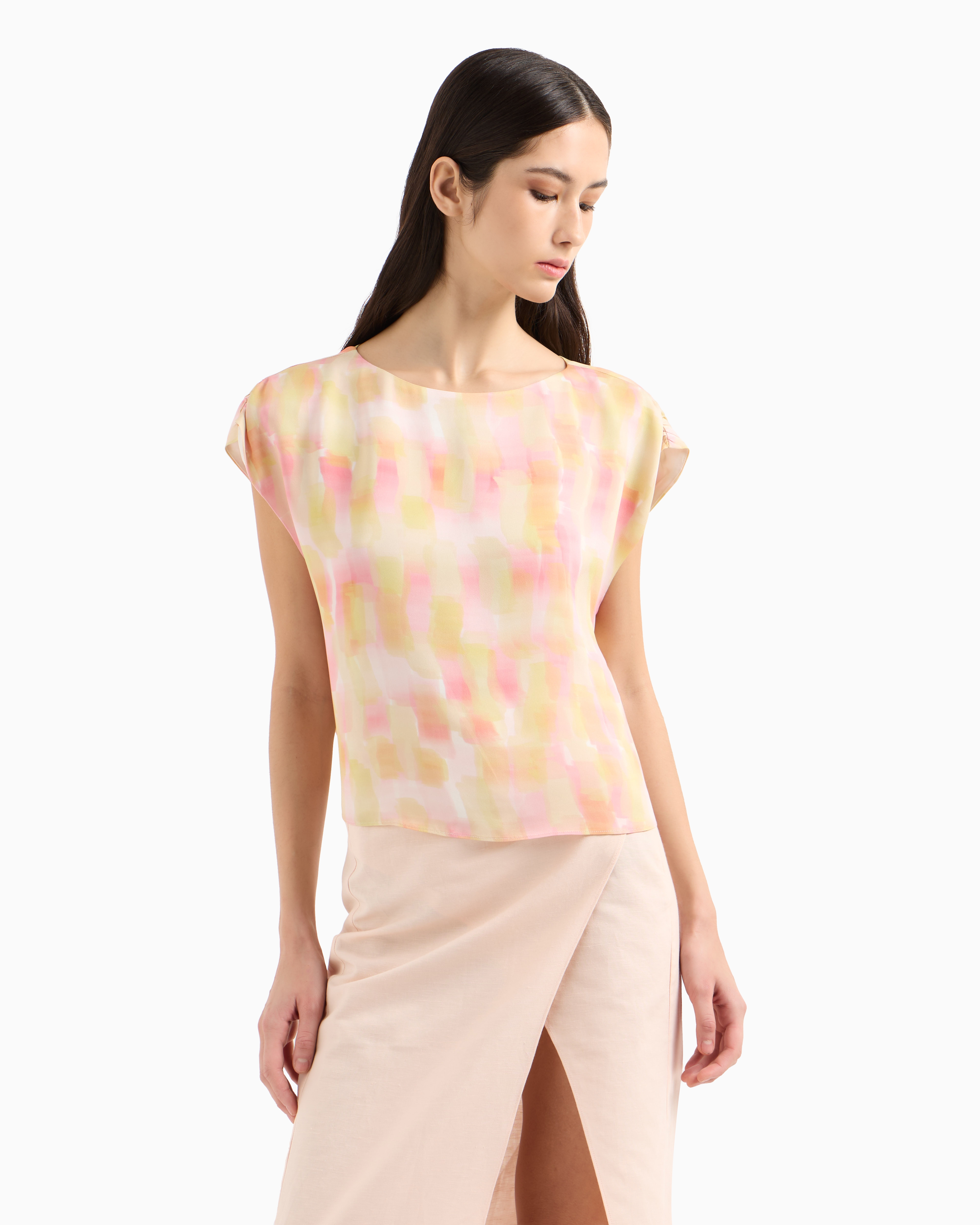 Armani Exchange - Patterned satin top, Woman, Pink, Size: