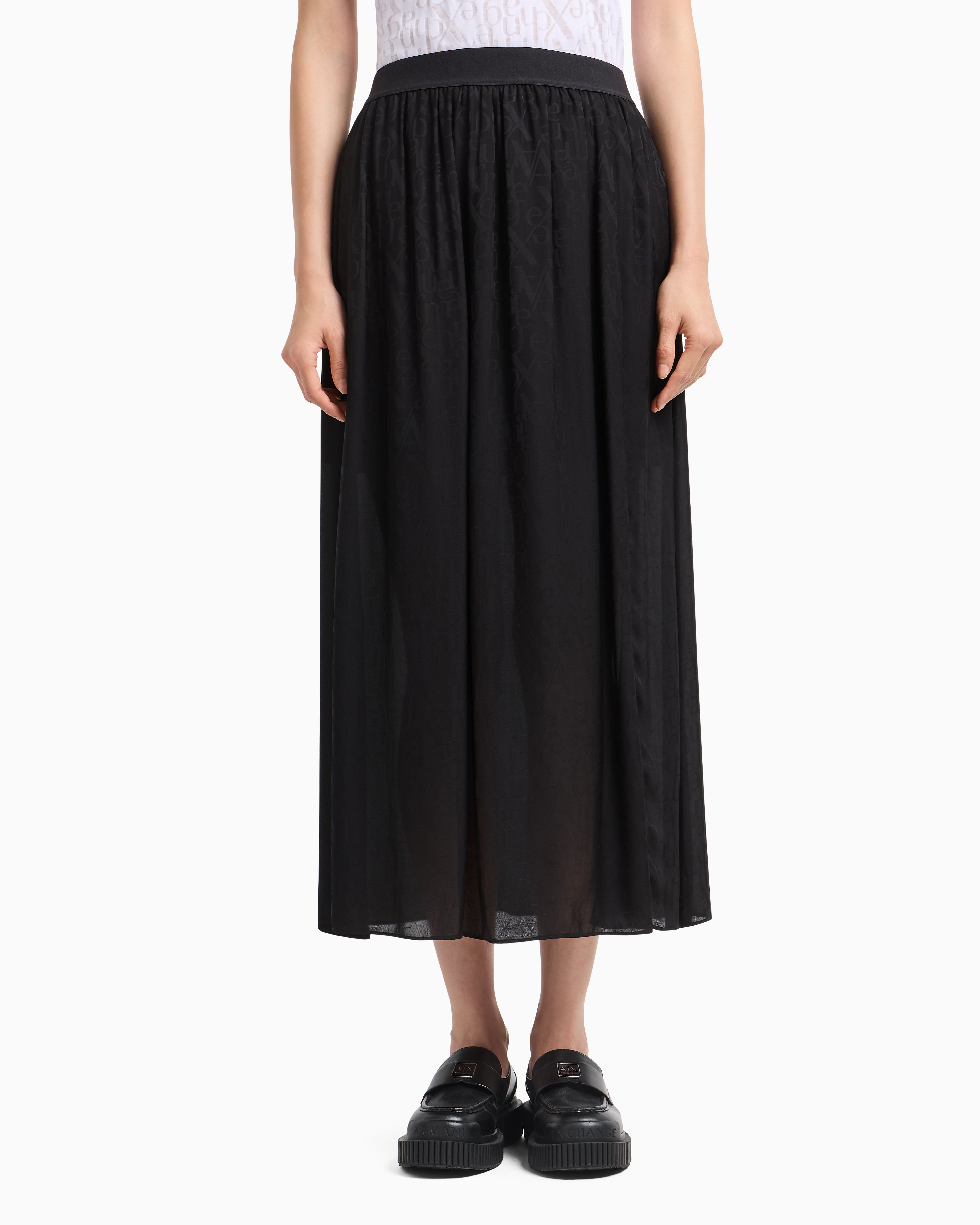 Armani Exchange - Longuette skirt in voile with slit, Woman, Black, Size: 4
