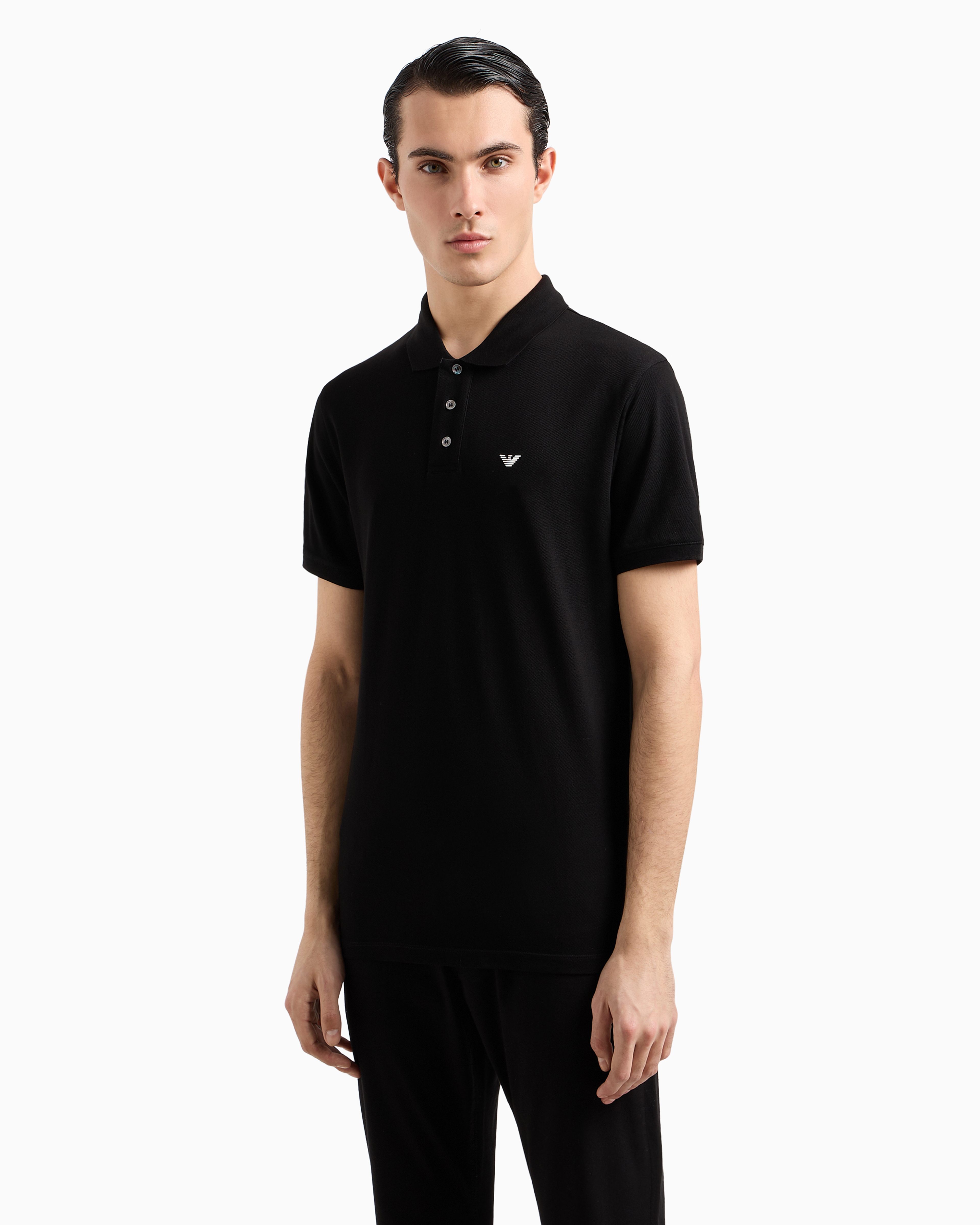 Mercerised piqué polo shirt with micro eagle | Emporio Armani