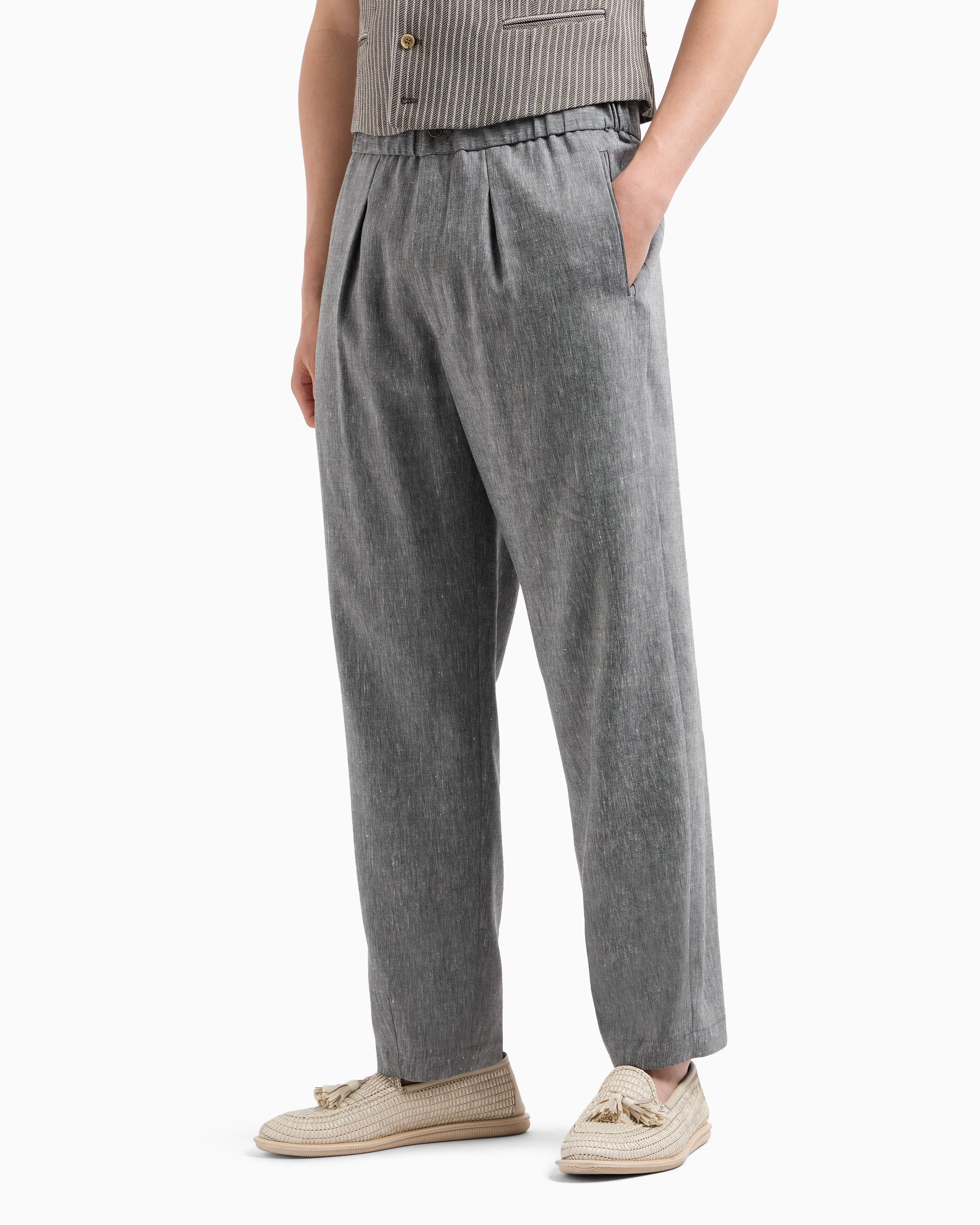 Giorgio Armani Single-pleat, Denim-effect Linen And Virgin Wool Trousers