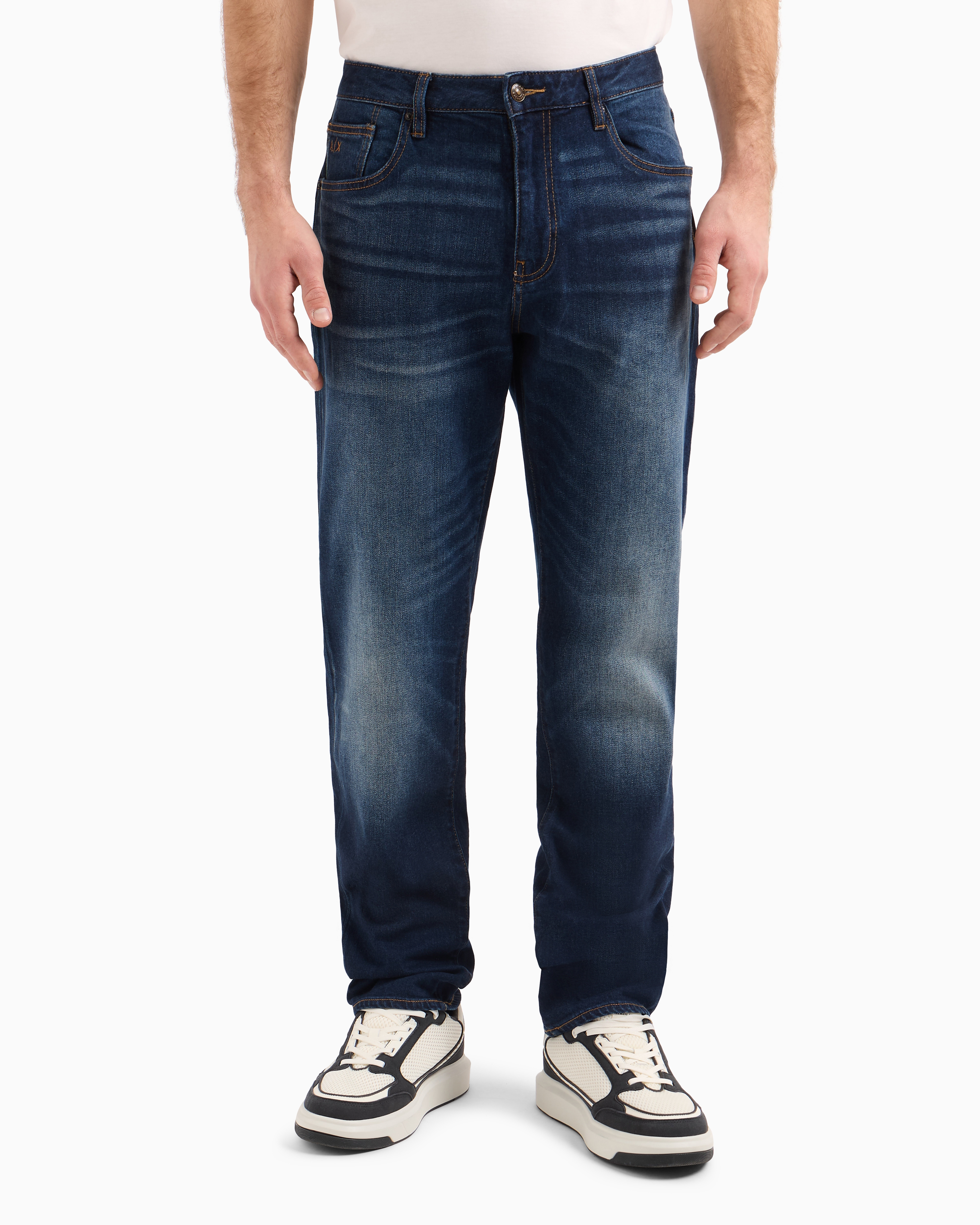 Armani Exchange - J16 straight fit jeans stone washed cotton denim, Man, Blue, Size: