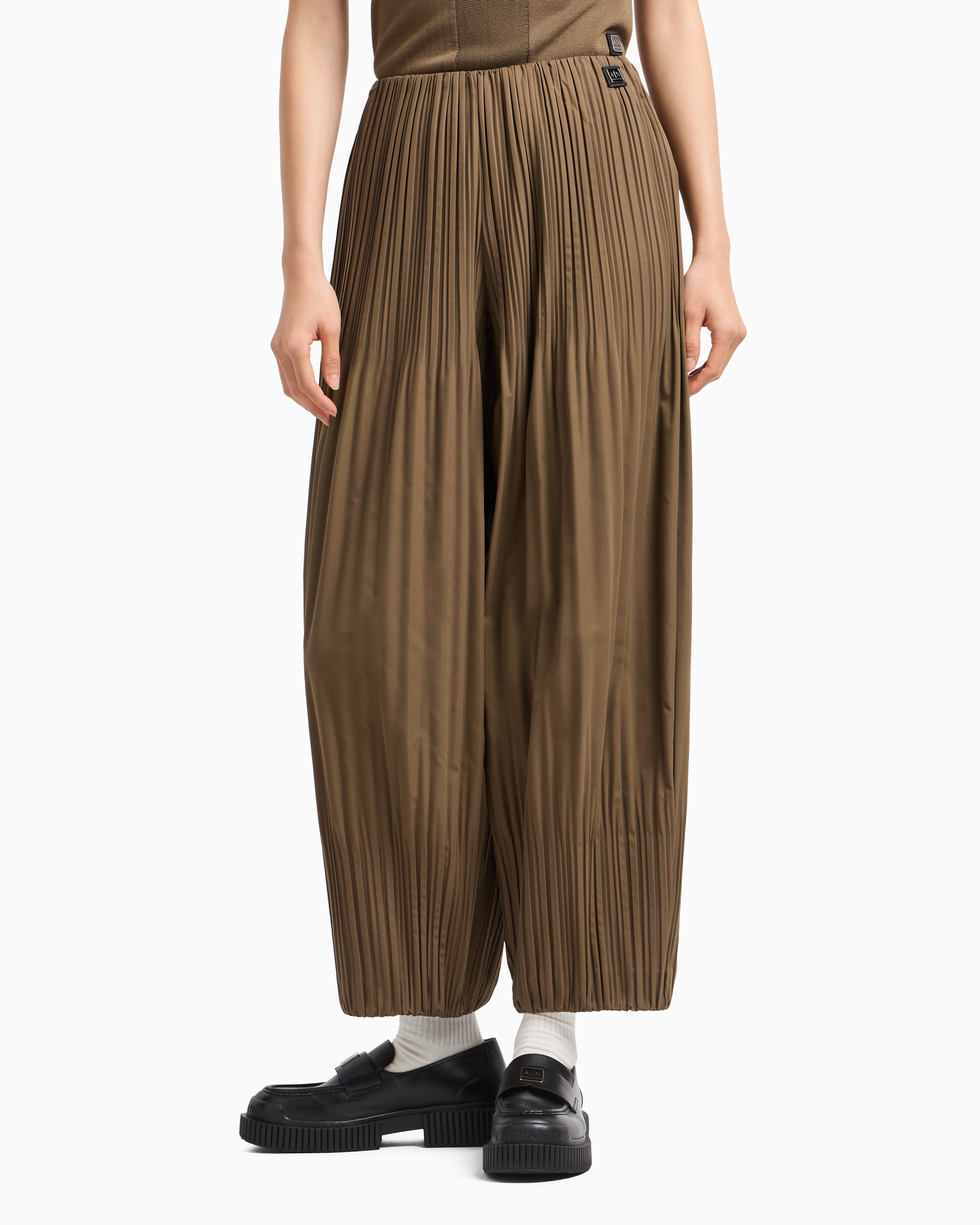 Armani Exchange - Wide trousers pleated fabric, Woman, Brown, Size: