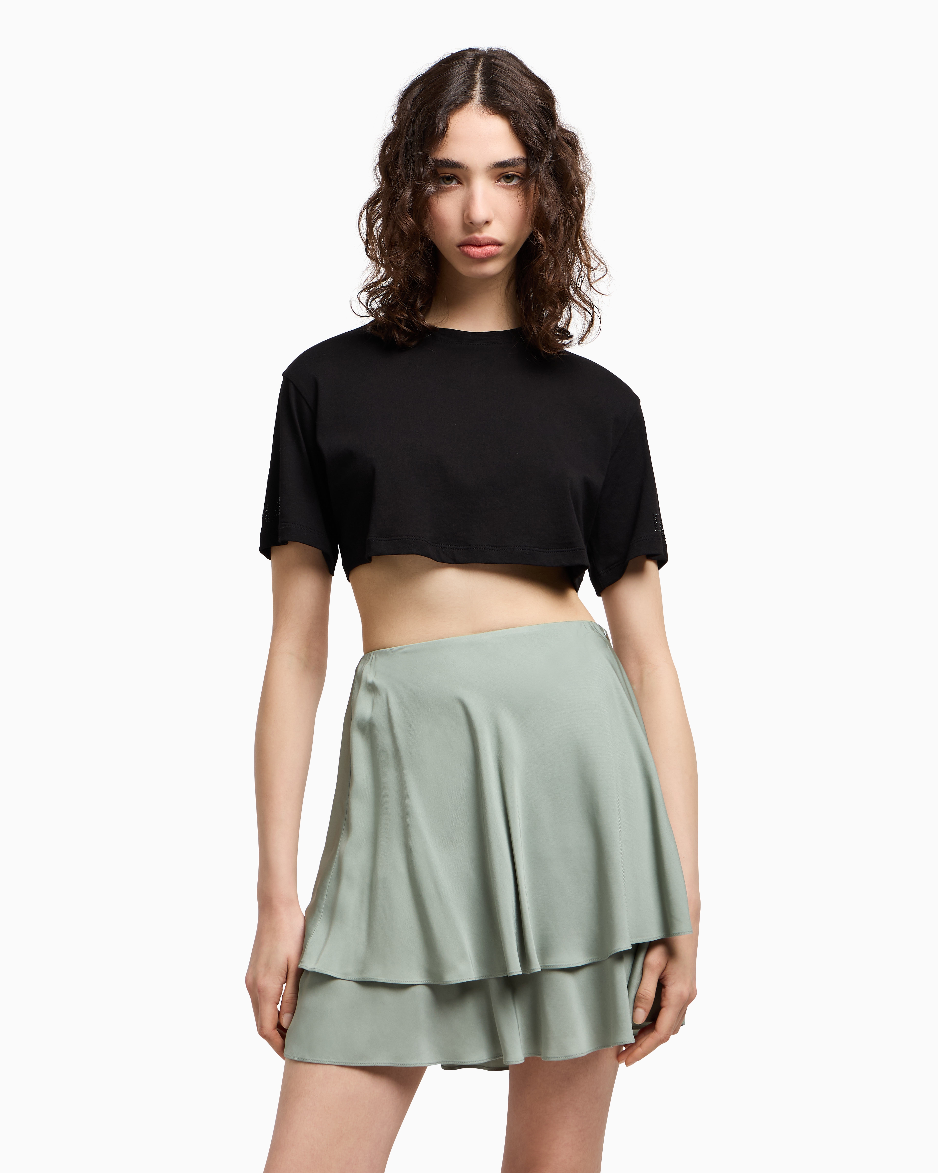 Armani Exchange - Mini skirt in flowing viscose, Woman, Green, Size: 0