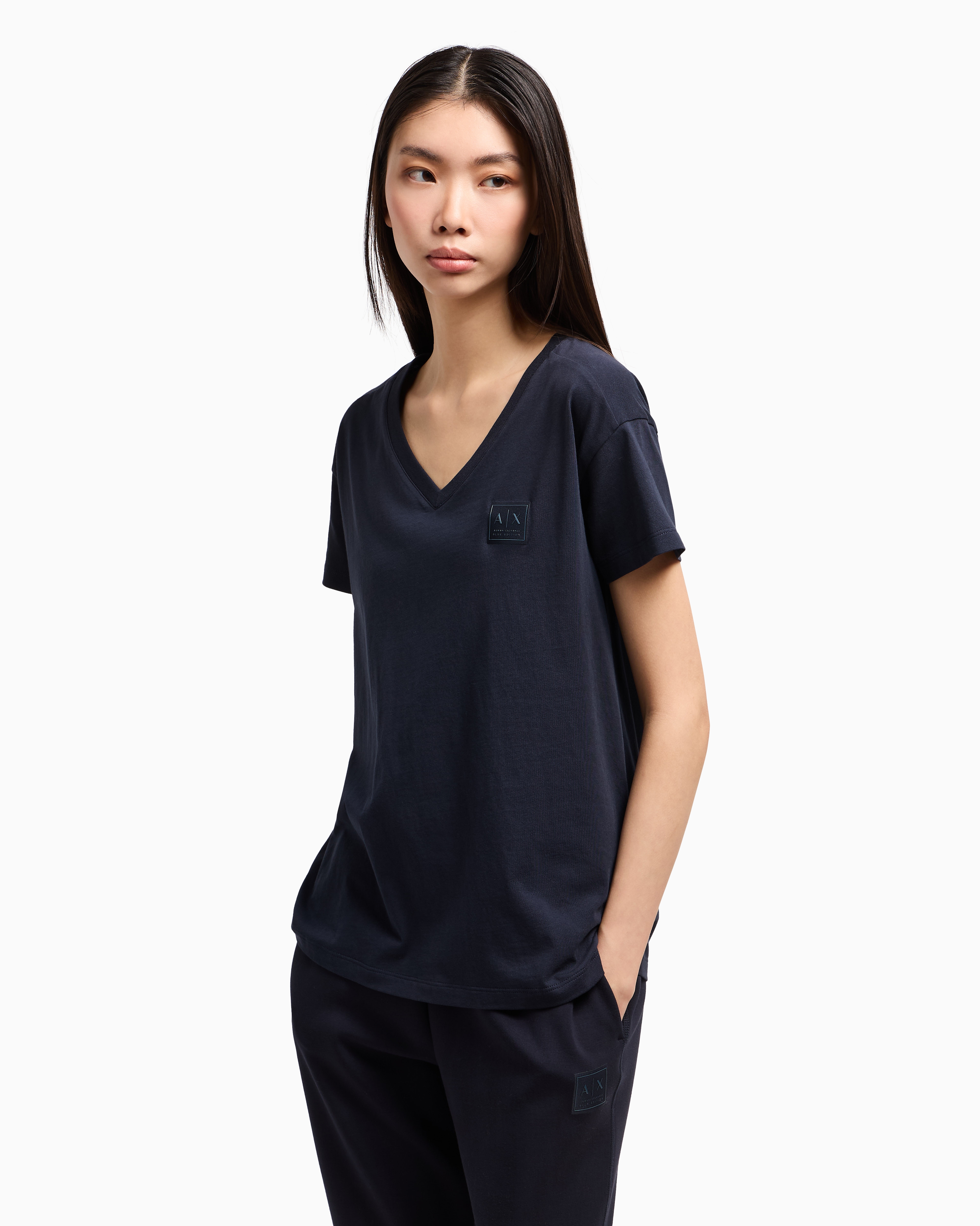 Armani Exchange - Relaxed Fit T-Shirts, Woman, Navy Blue, Size: