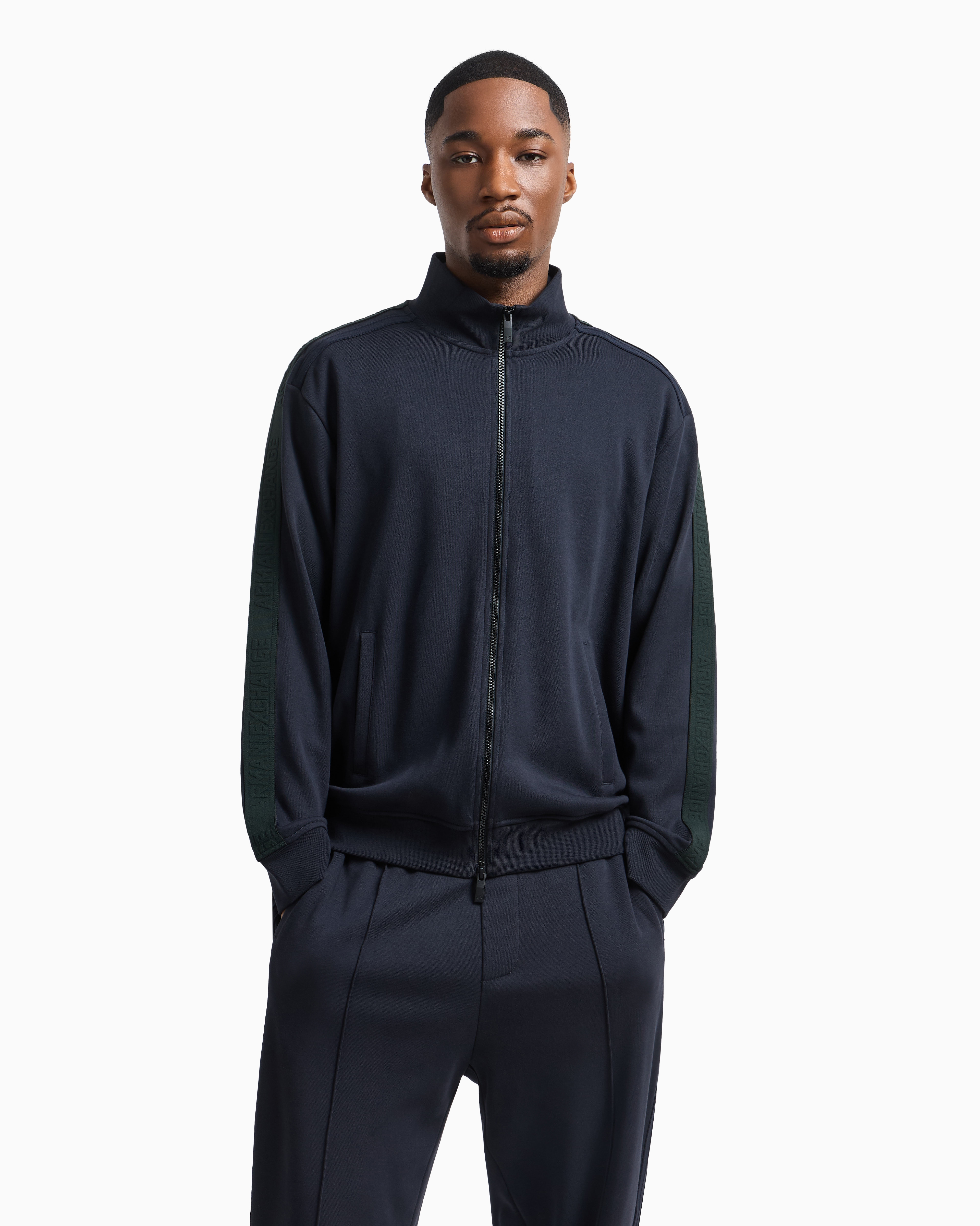 Armani Exchange -  Full zip sweatshirt with logo bands, Man, Navy Blue, Size: