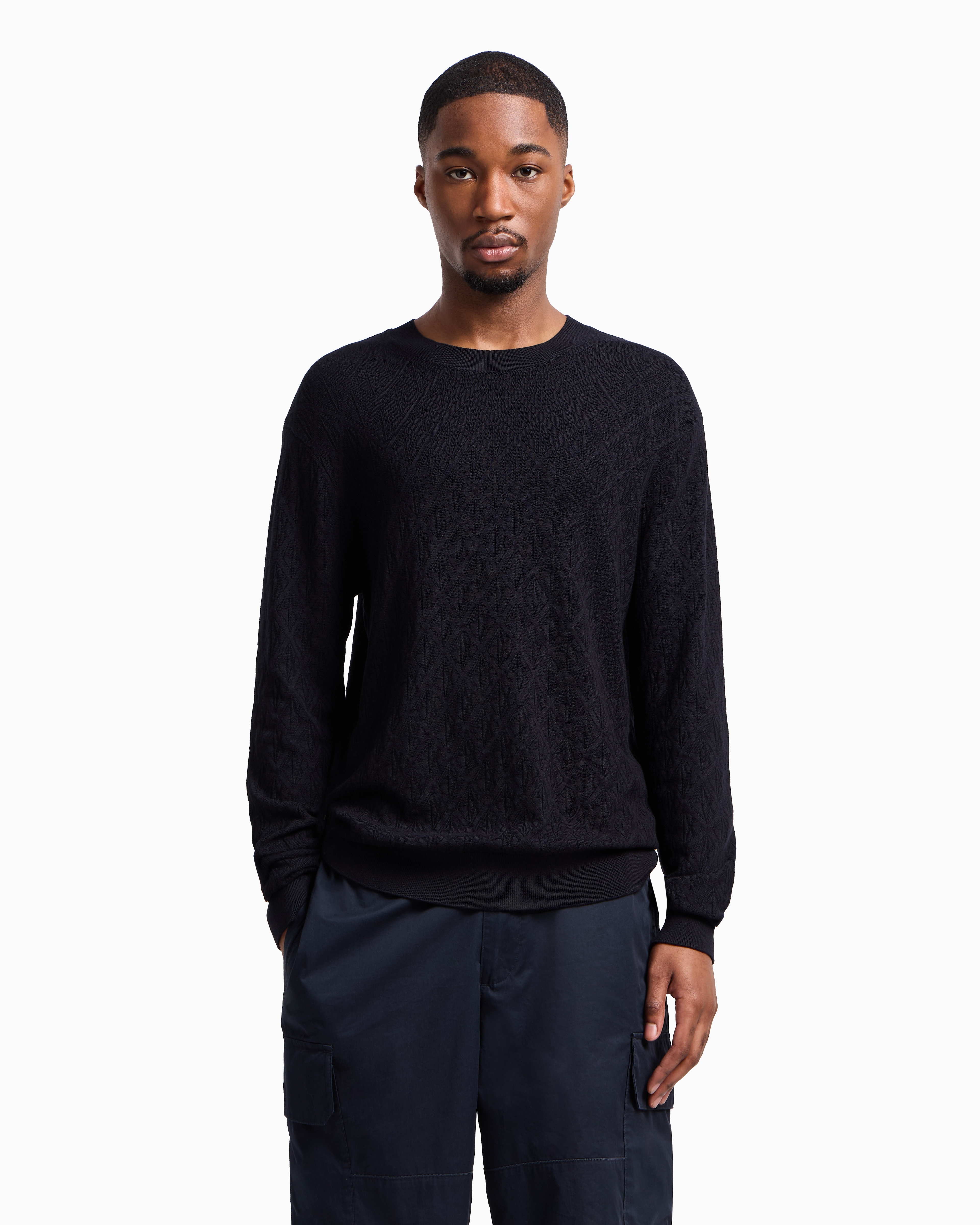 Armani Exchange - ASV Tone-on-tone Logo Crewneck Sweater, Man, Navy Blue, Size: