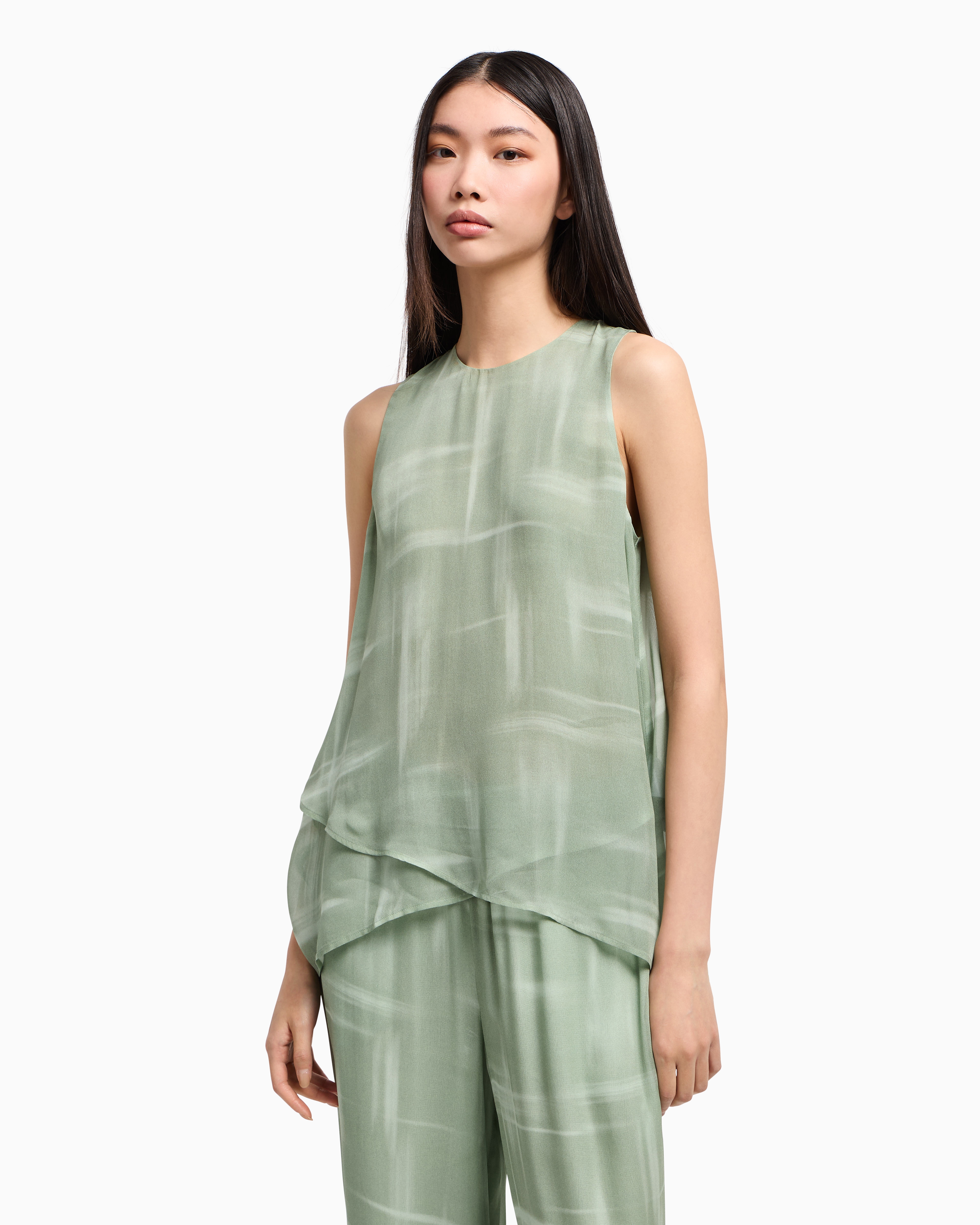 Armani Exchange - Asymmetrical top in viscose chiffon, Woman, Green, Size: XS