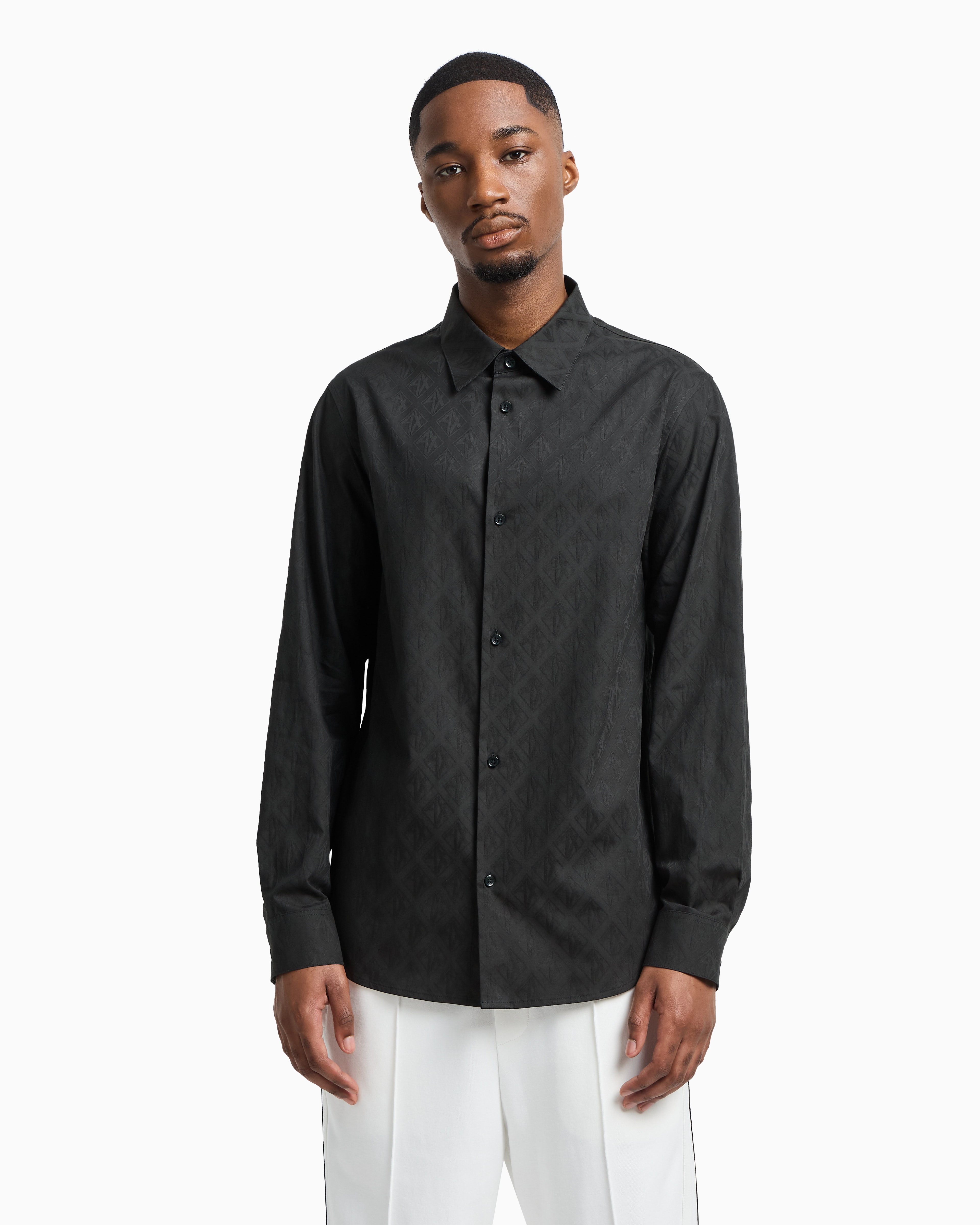 Armani Exchange - Regular fit cotton shirt with allover logo tone, Man, Green, Size: