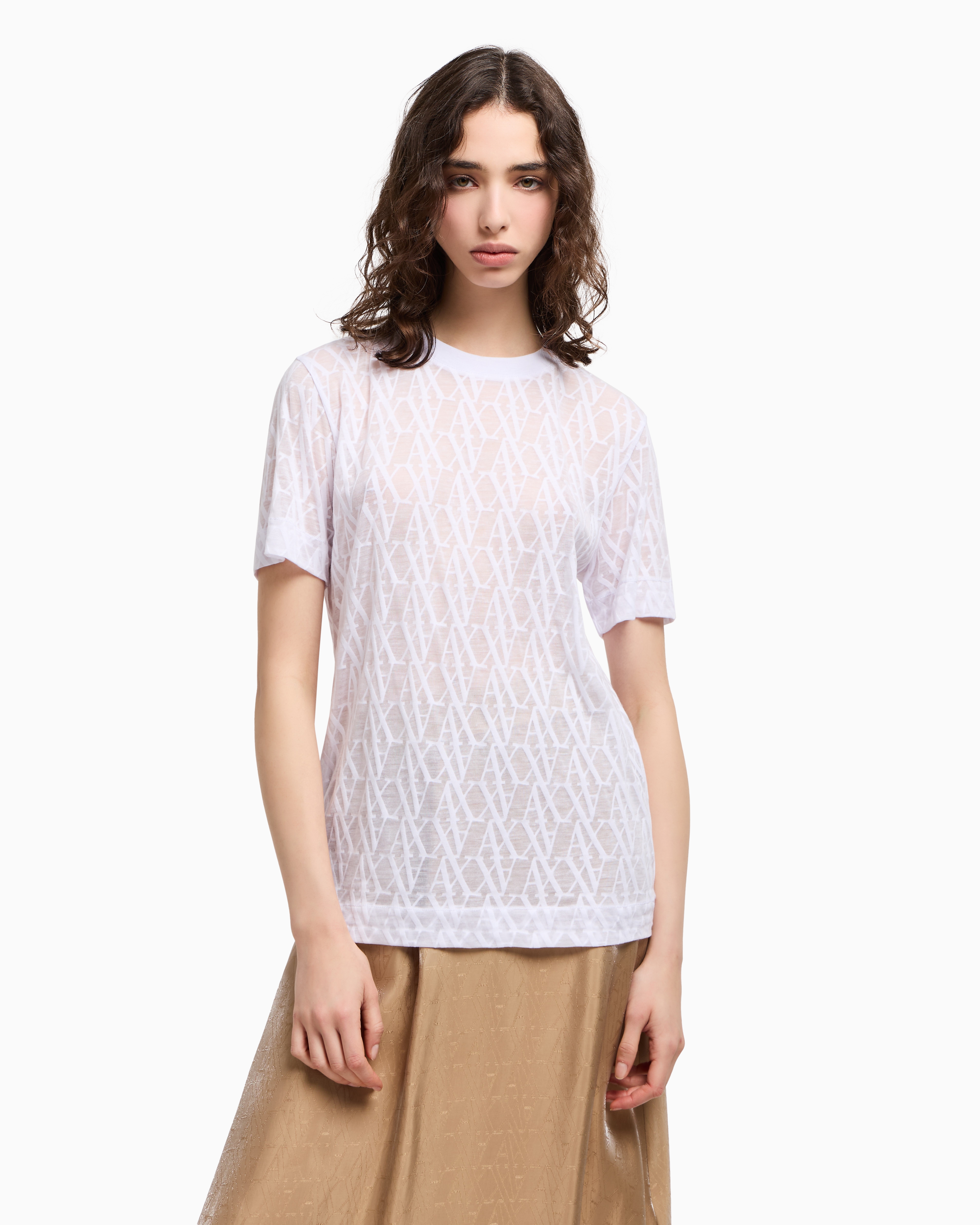 Armani Exchange - Regular fit t-shirt with allover logo, Woman, White, Size: