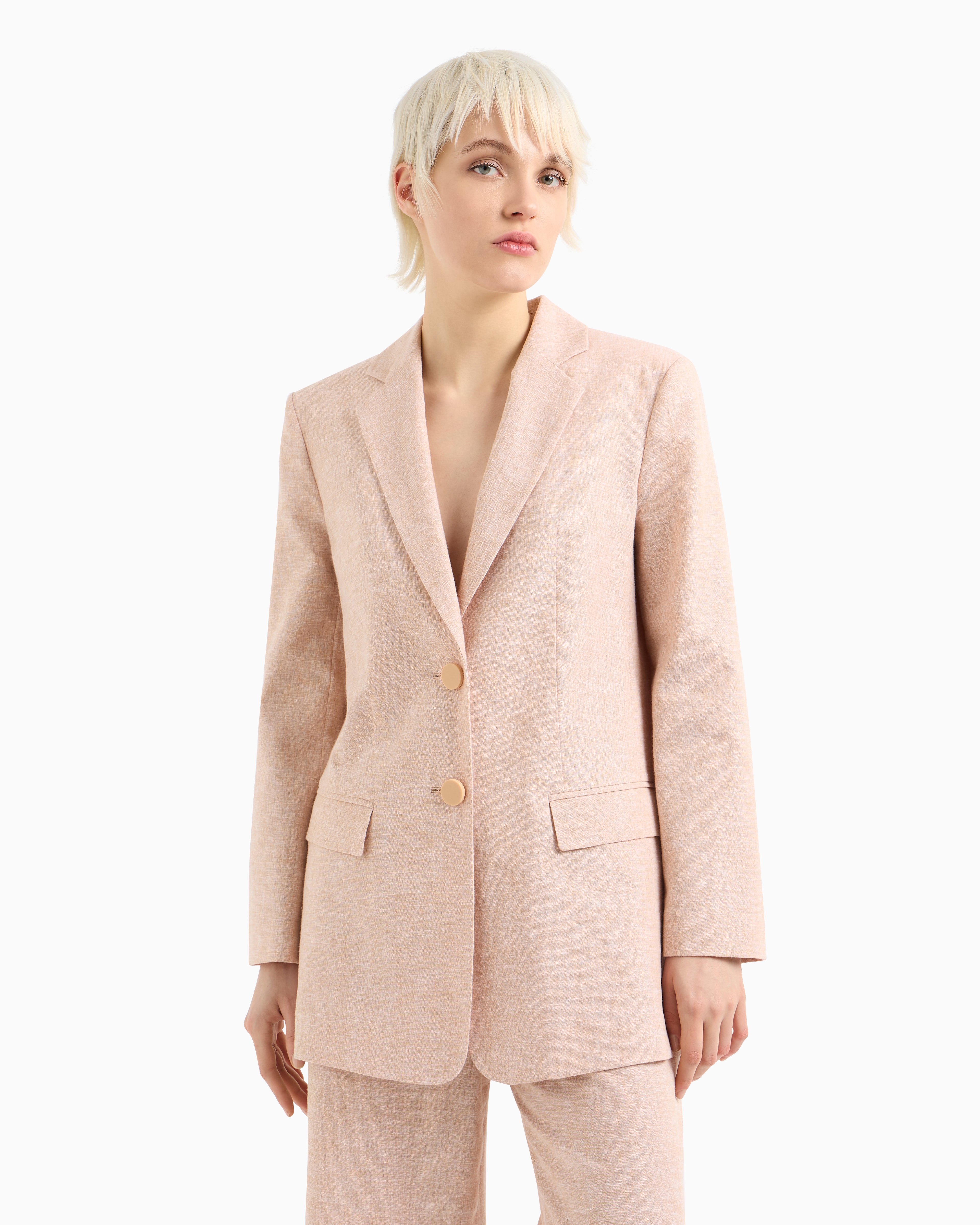 Armani Exchange Single-breasted Linen And Cotton Jacket In Pink