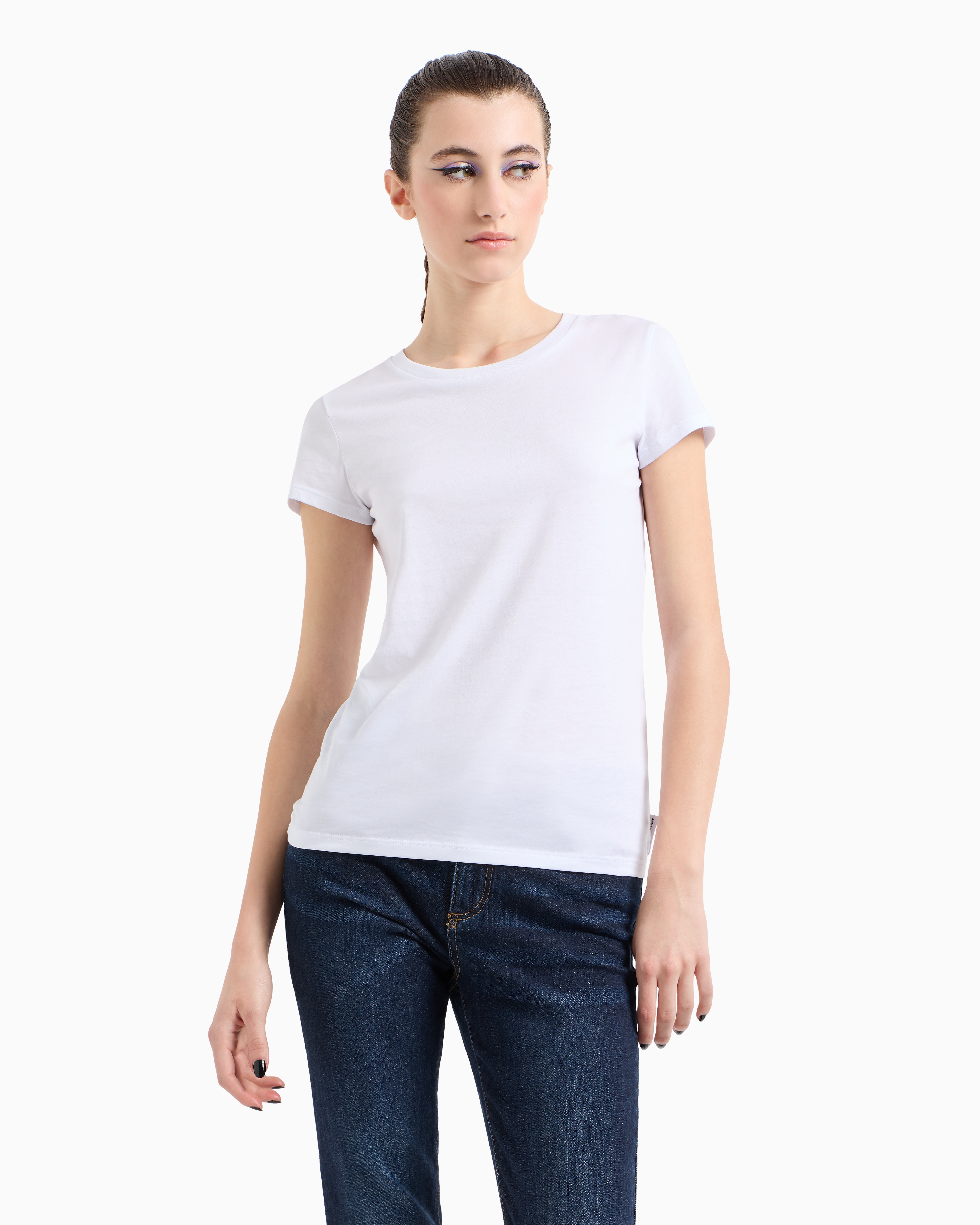 Armani Exchange - Slim fit T-shirt pima cotton jersey, Woman, White, Size: