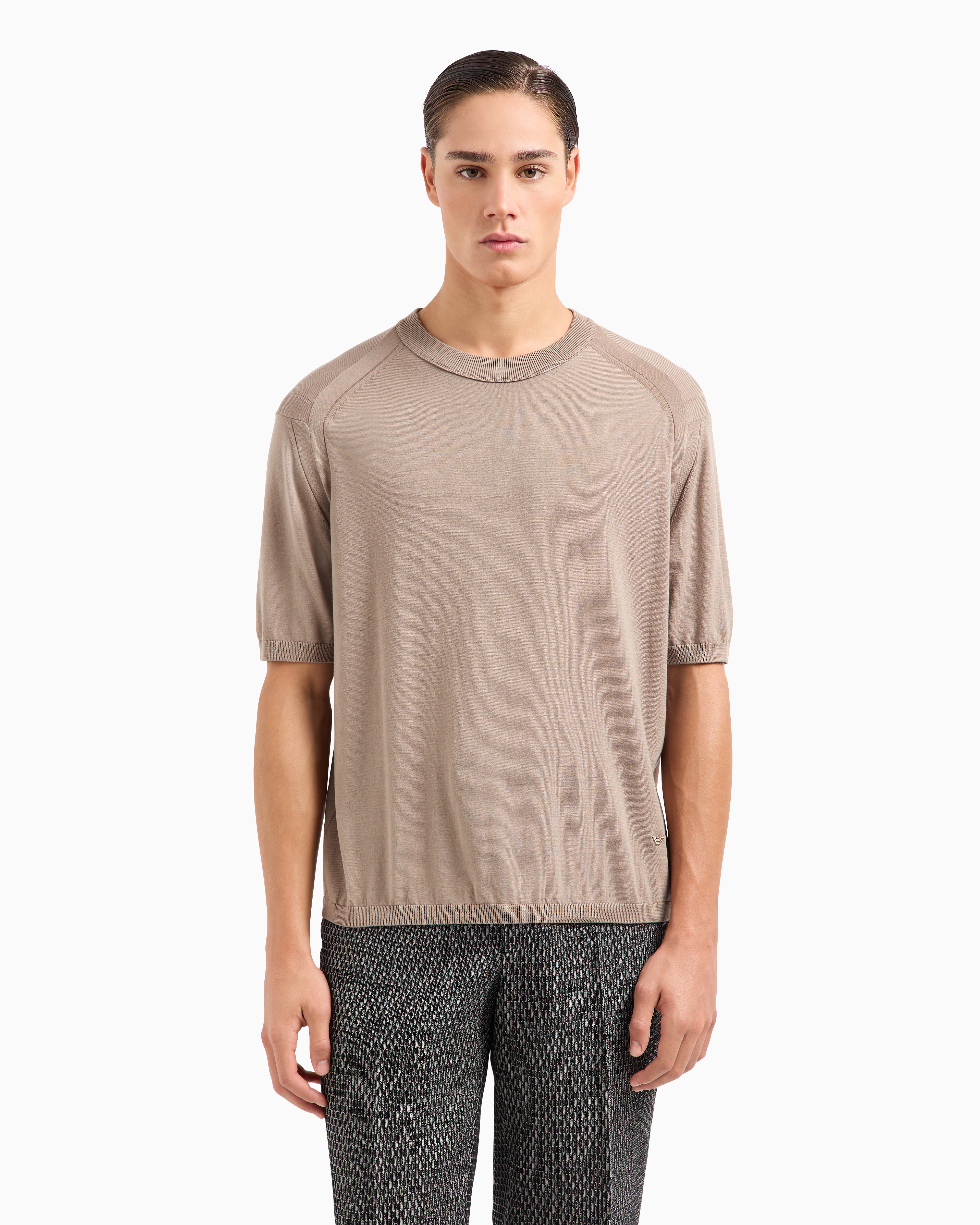 Emporio Armani Asv Lyocell-blend Plain-knit Jumper In Beige