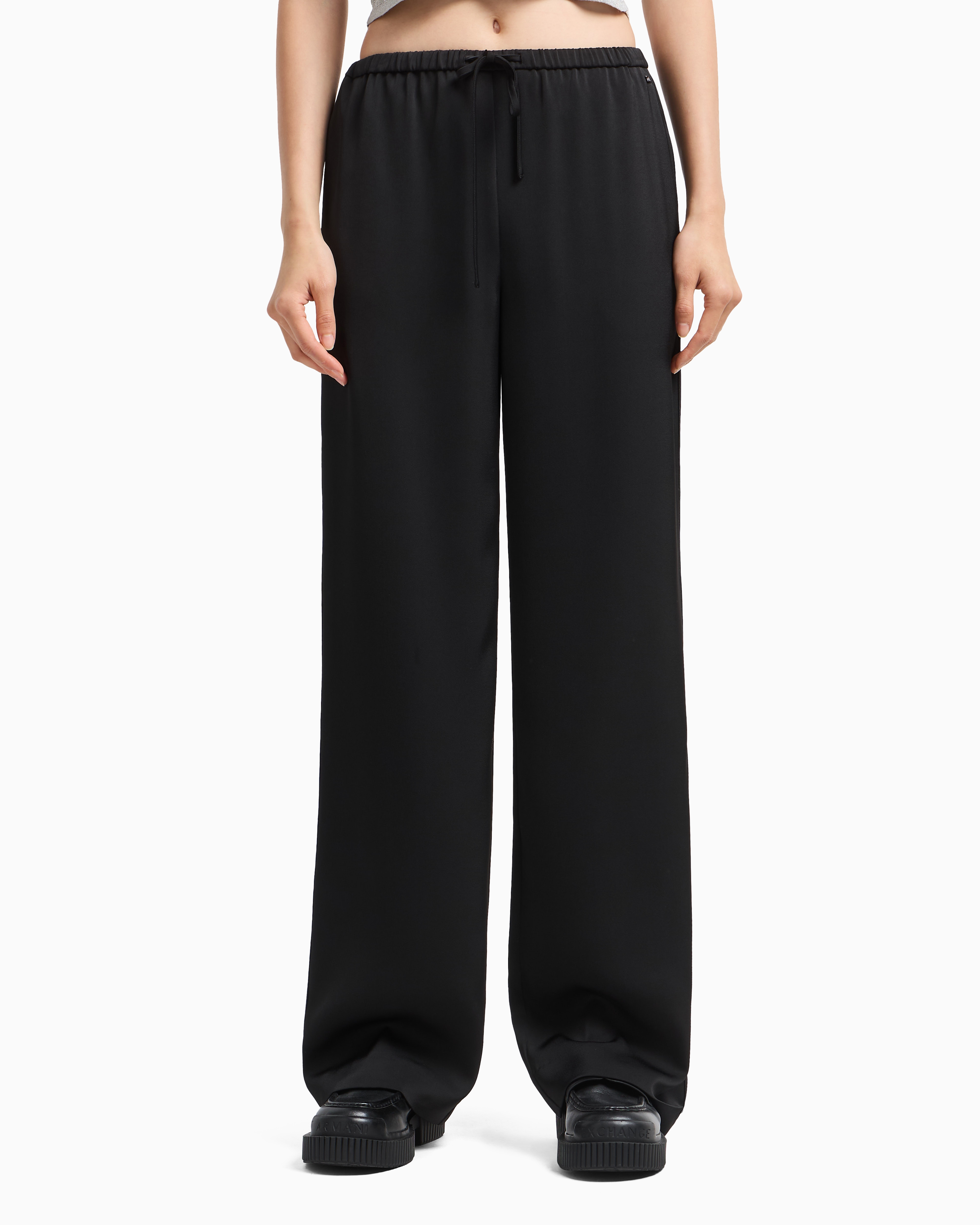 Armani Exchange - Palazzo trousers in matte satin fabric, Woman, Black, Size: 4