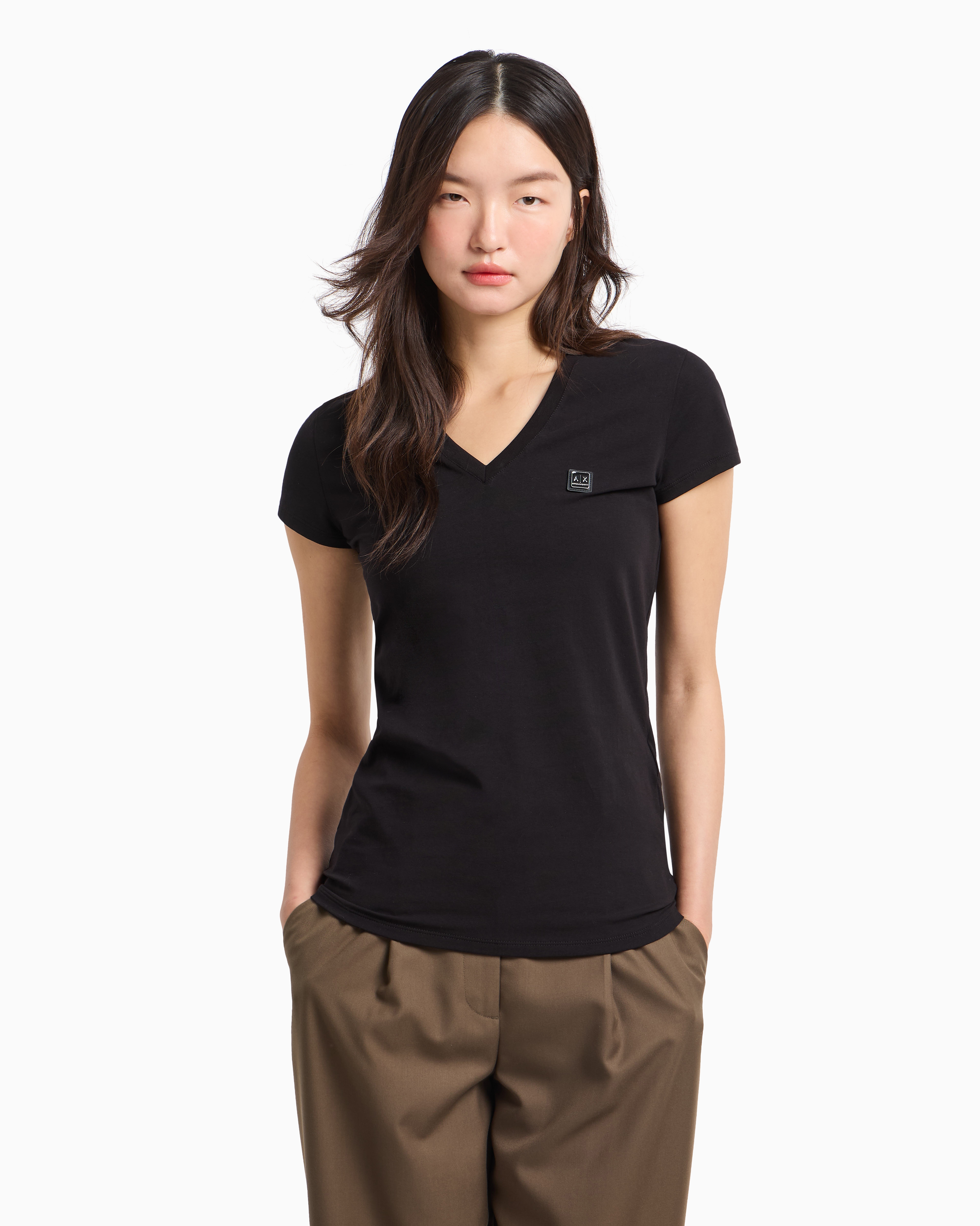Armani Exchange - Slim fit T-shirt ASV jersey, Woman, Black, Size: