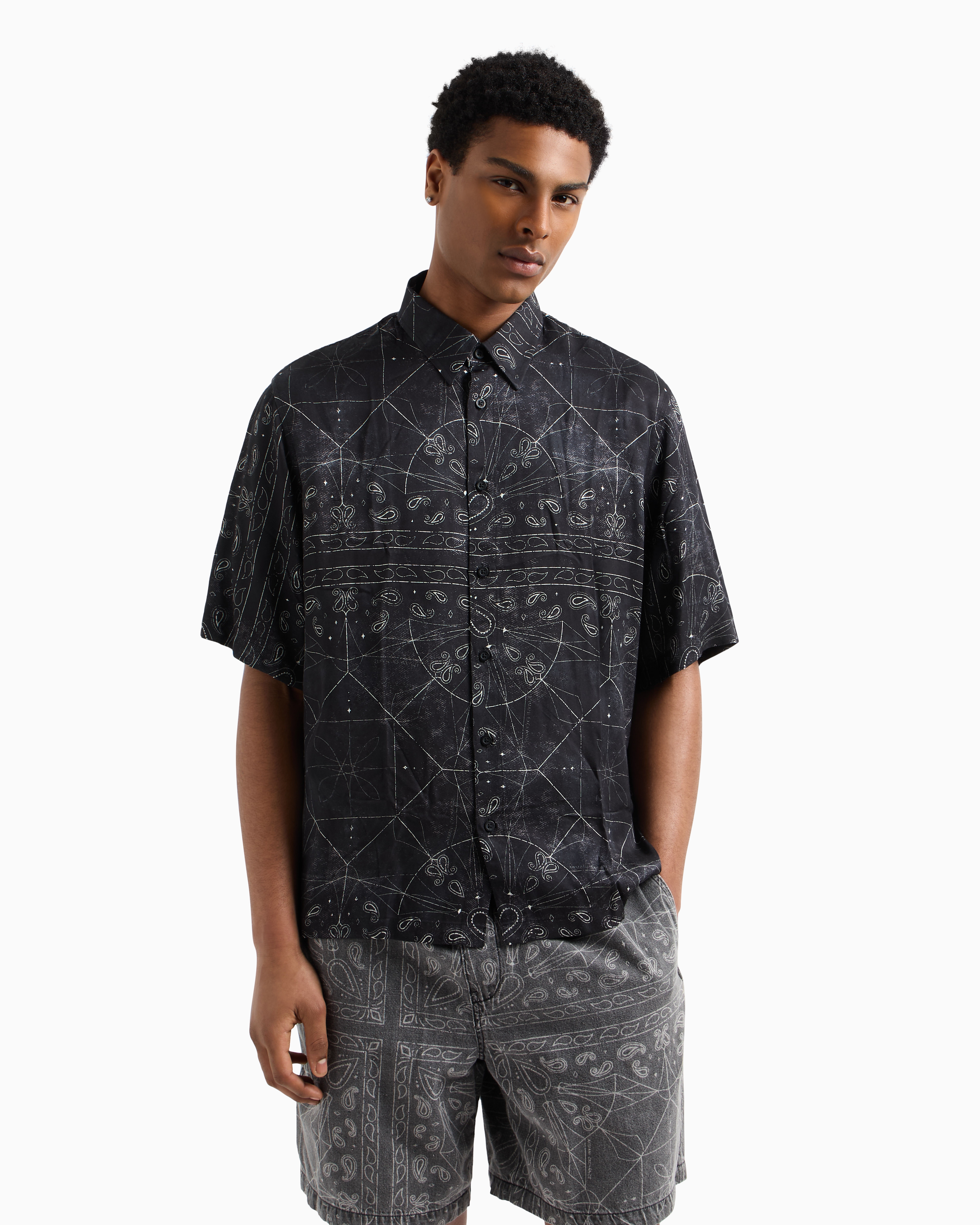 Armani Exchange - ASV Viscose Short Sleeve Shirt, Man, Black, Size: XS