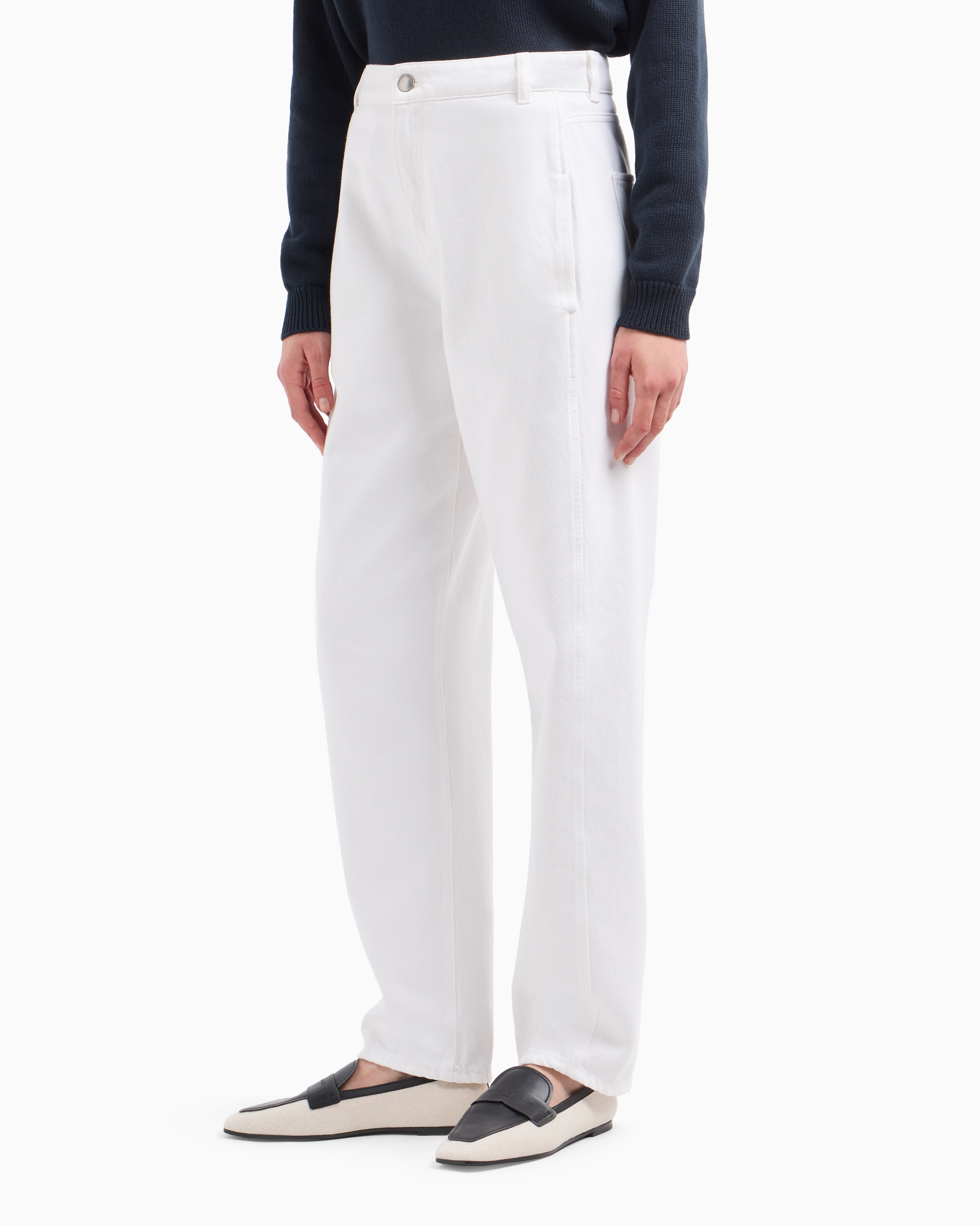 Emporio Armani J4h Icon Oval-leg Jeans In Garment-dyed Drill In White