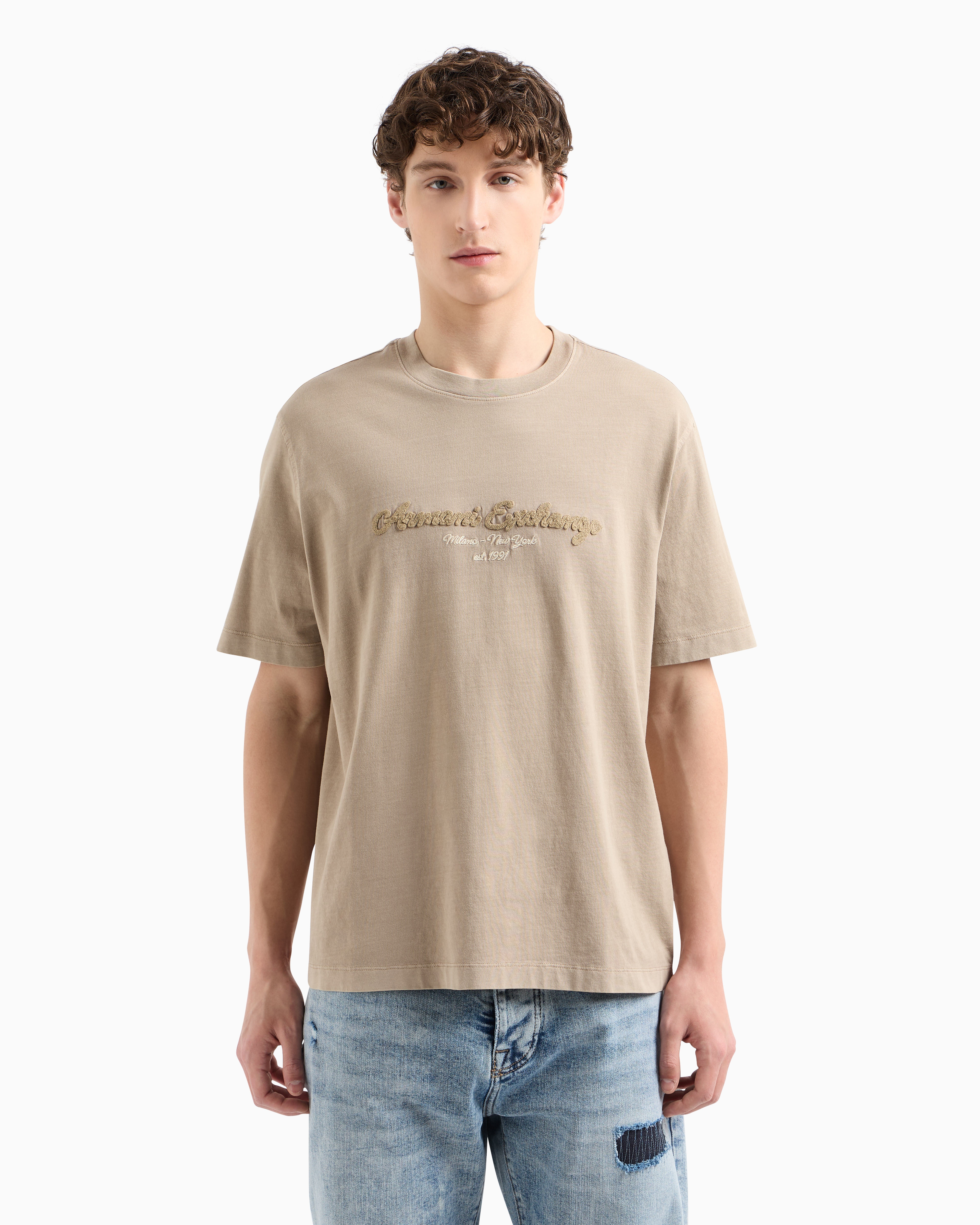 Armani Exchange - Regular fit T-shirt used cotton, Man, Beige, Size: