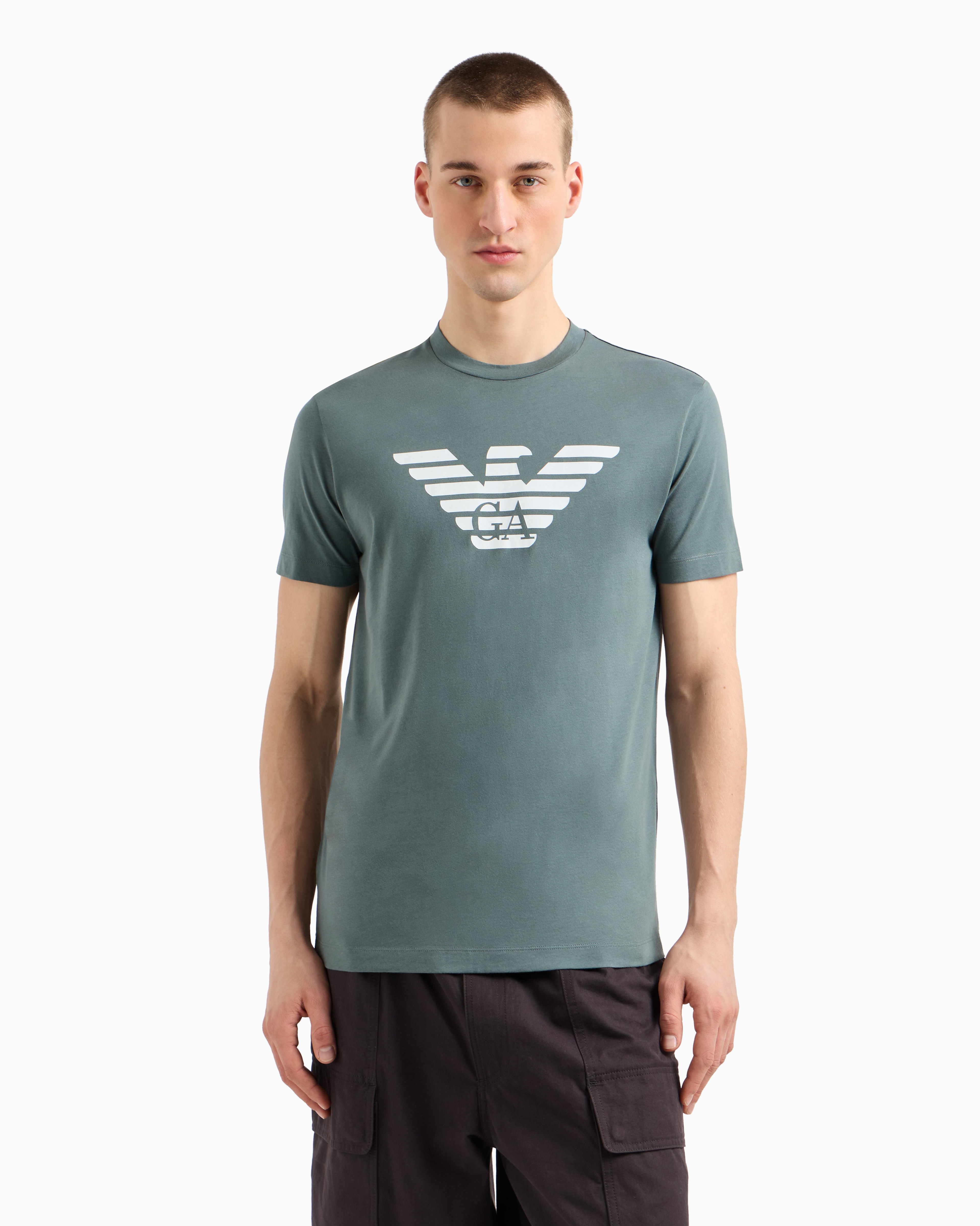 Pima-jersey T-shirt with logo print | Emporio Armani