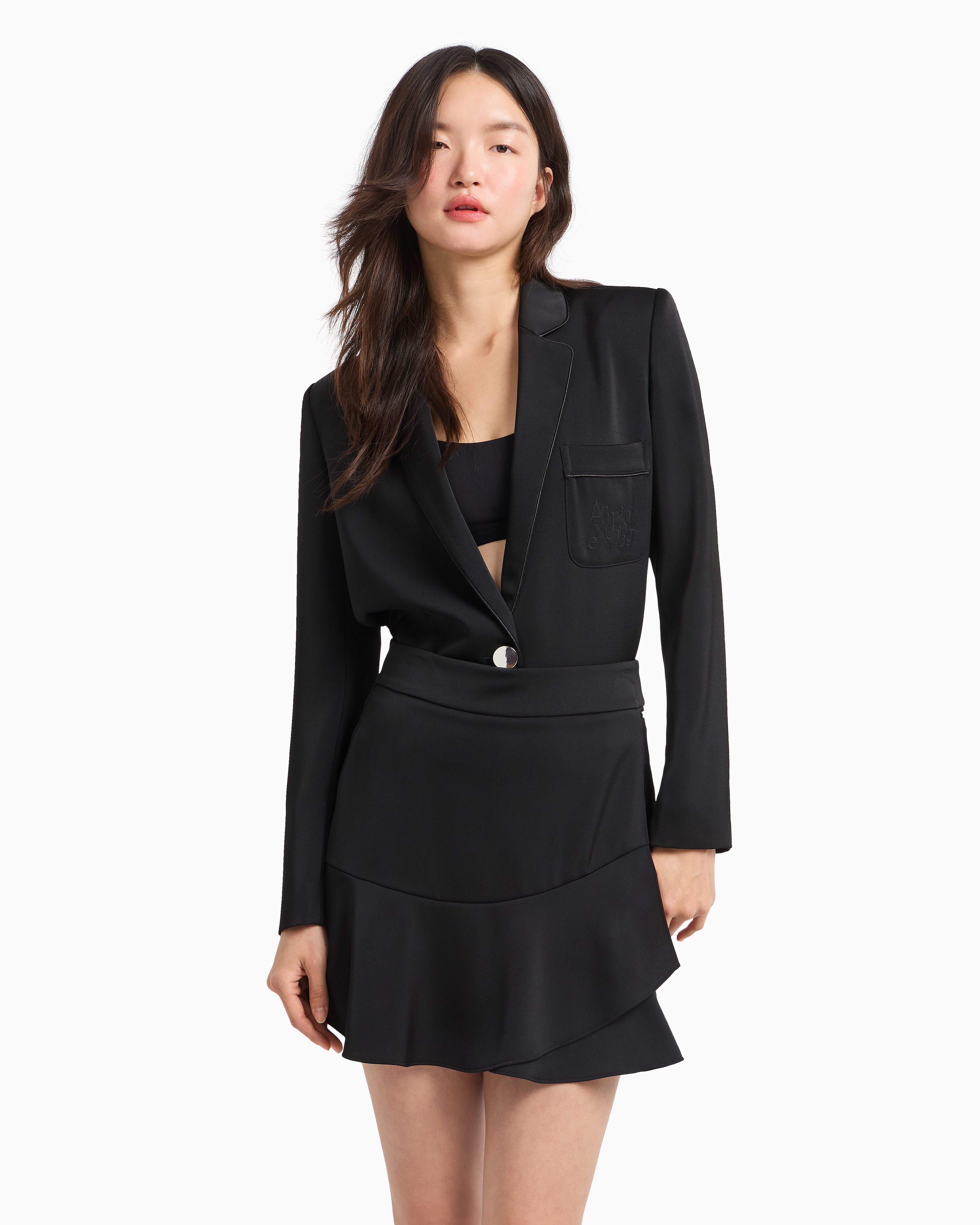 Armani Exchange - Mini skirt matte satin fabric, Woman, Black, Size: