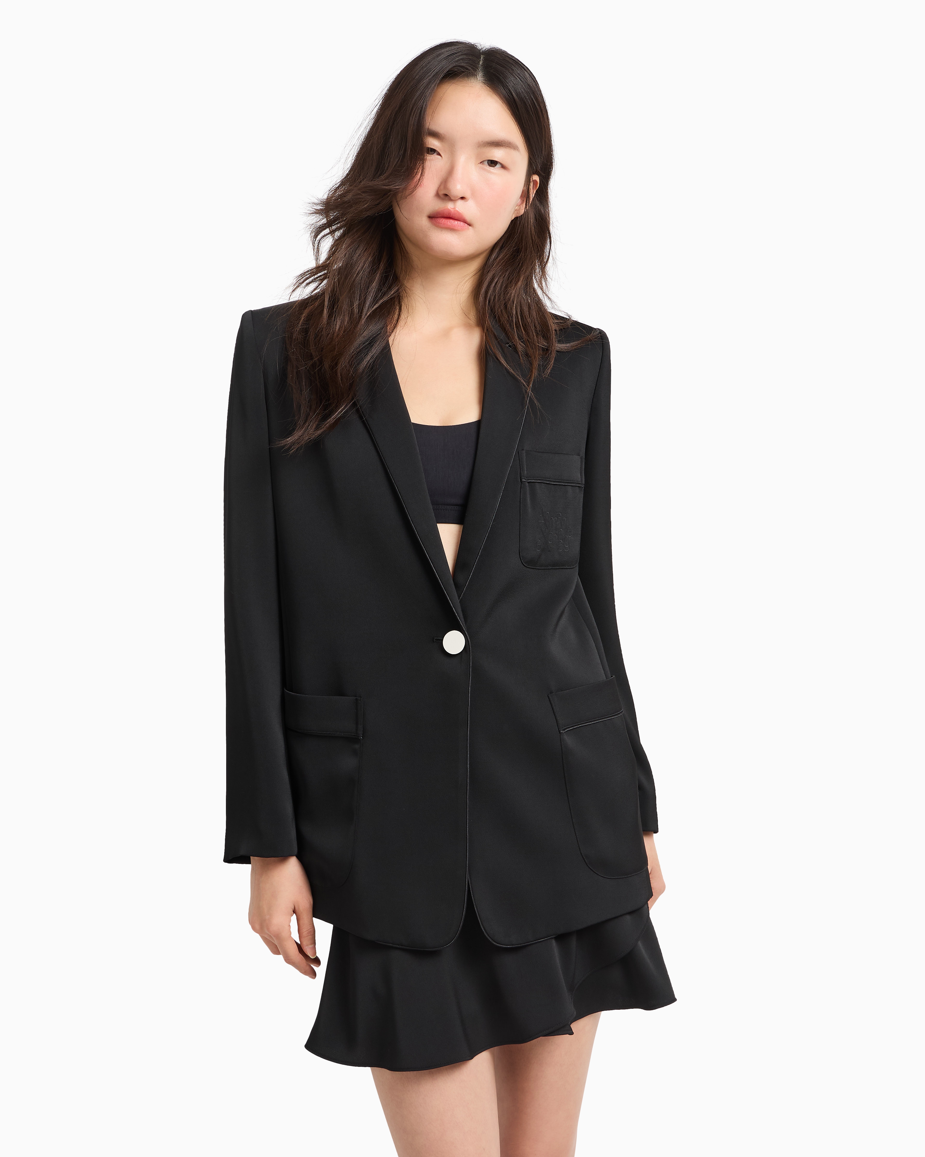 Armani Exchange - Single-breasted jacket matte satin fabric, Woman, Black, Size: