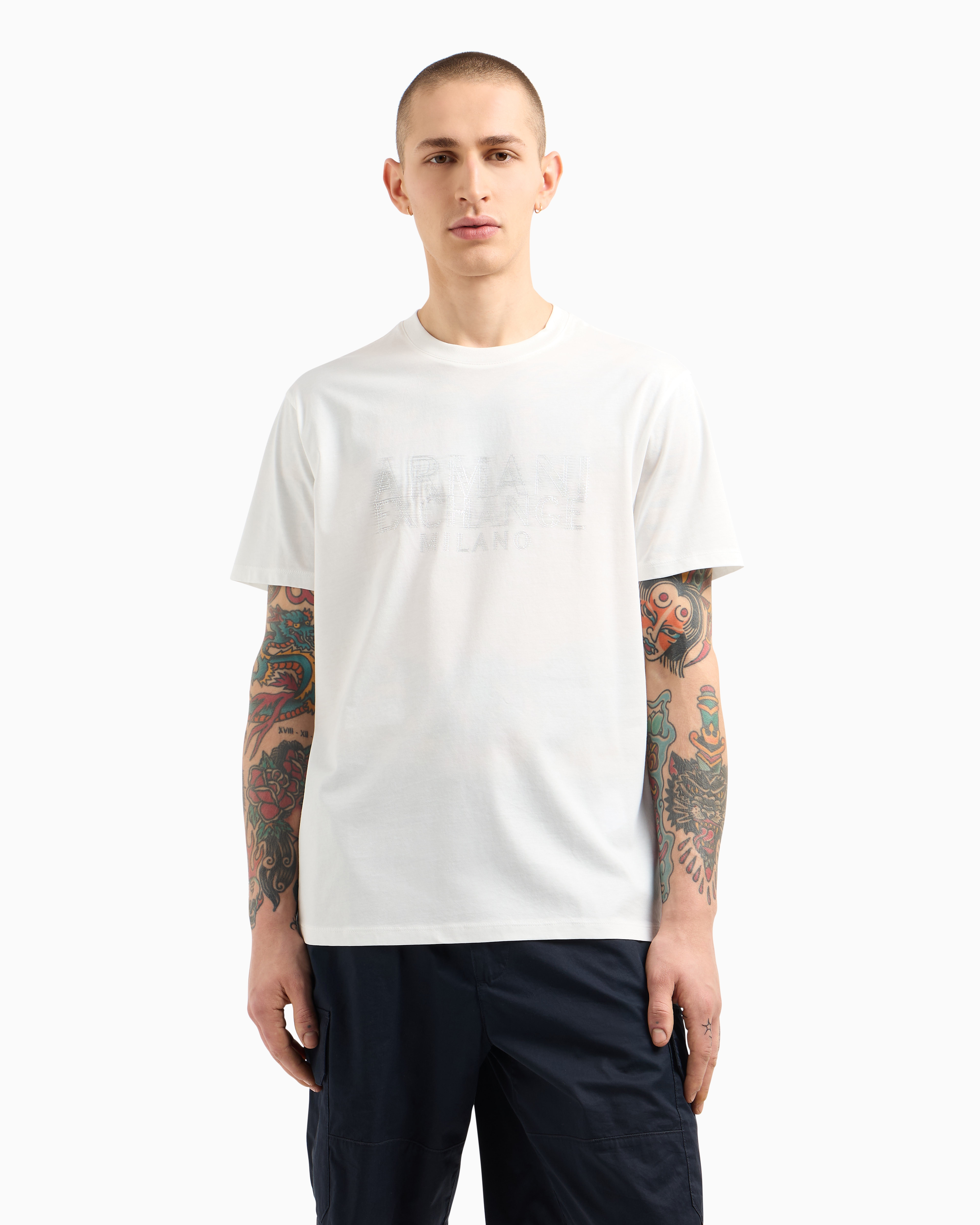 Armani Exchange - Regular fit T-shirt with blurred logo effect, Man, White, Size: M