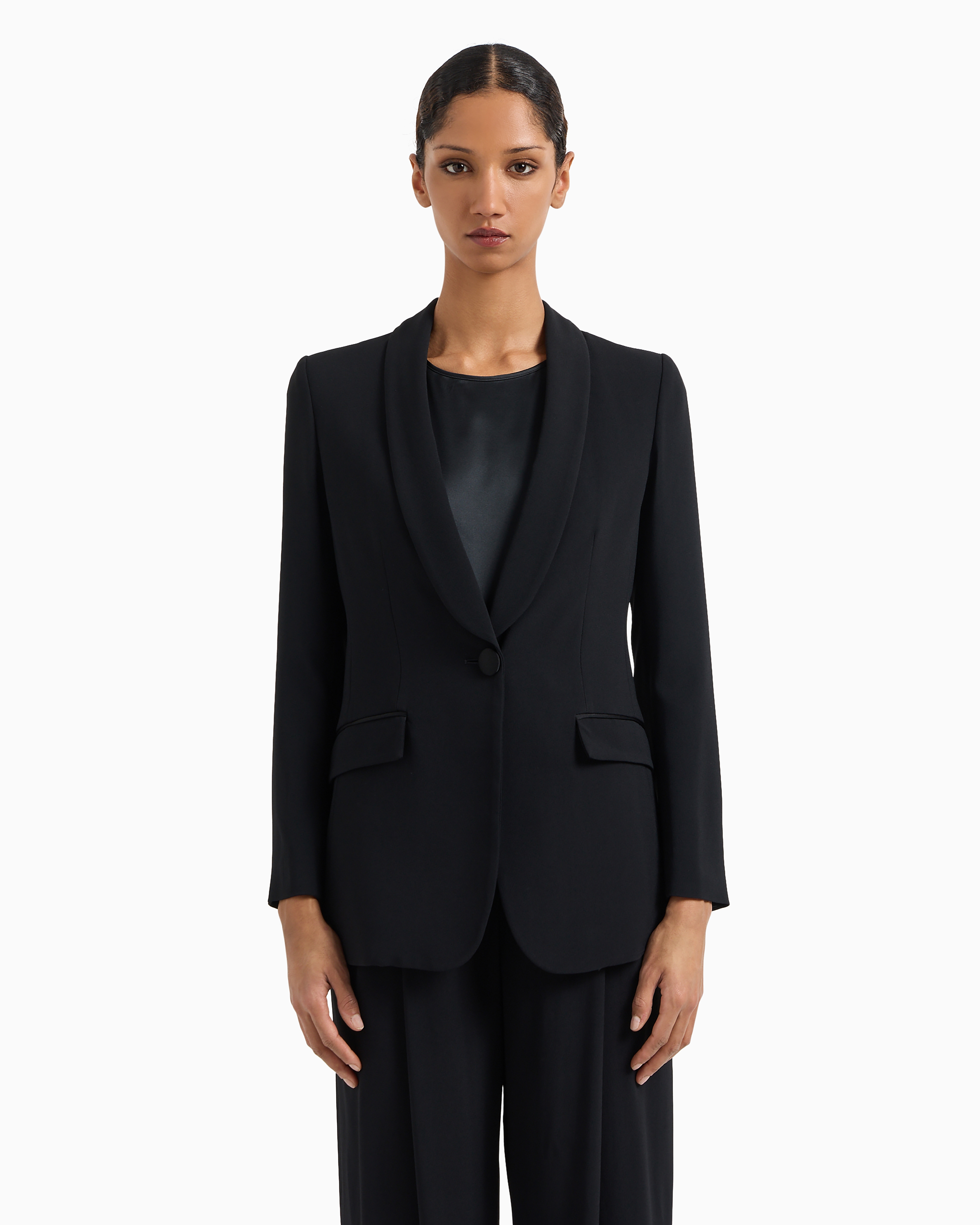 アウターその他 EMPORIO ARMANI Woman Blazer Black 0NG3DT02003 999 ASV single-breasted blazer in waffle weave technical fabric