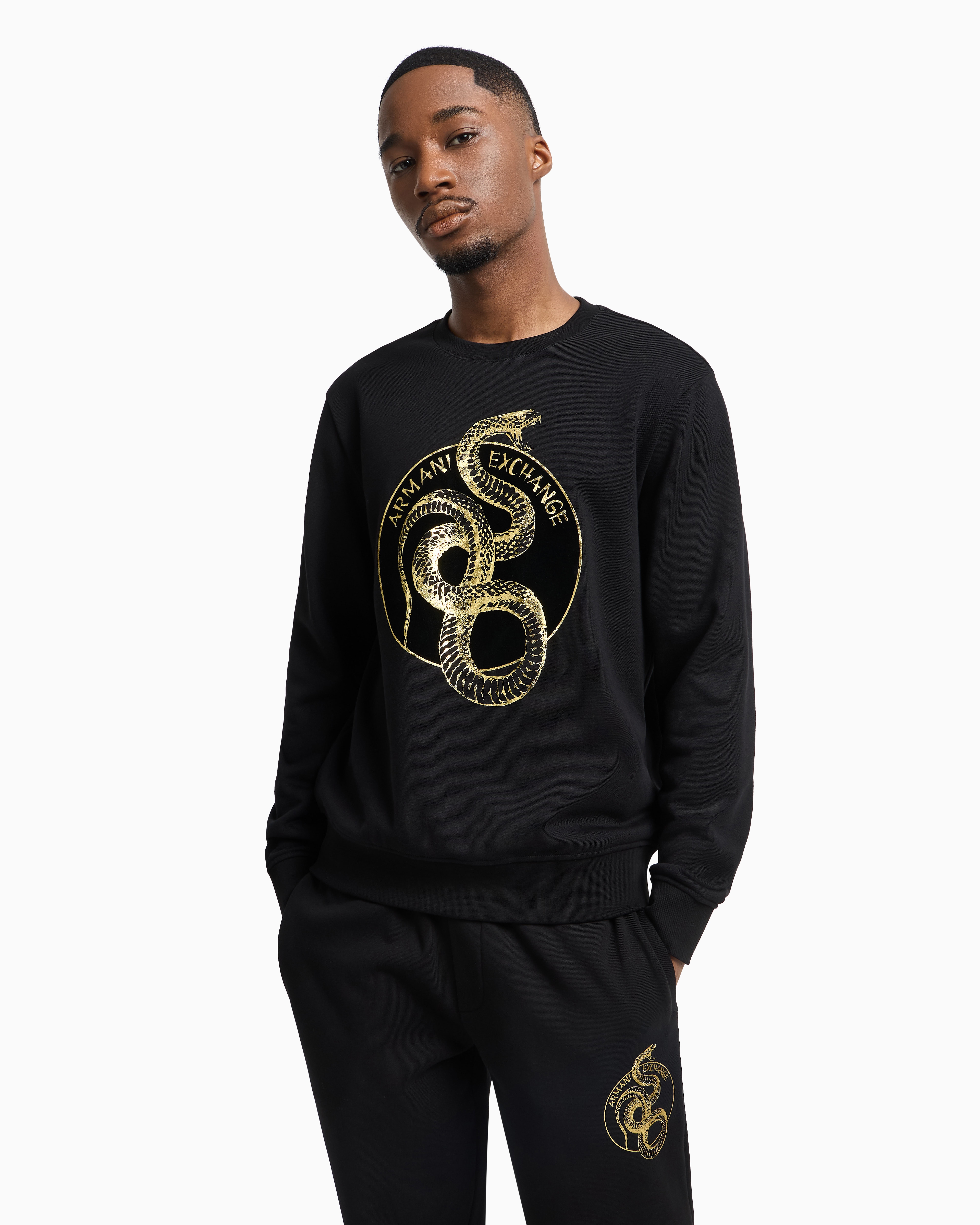 Armani Exchange - Crewneck sweatshirt with maxi print, Man, Black, Size: