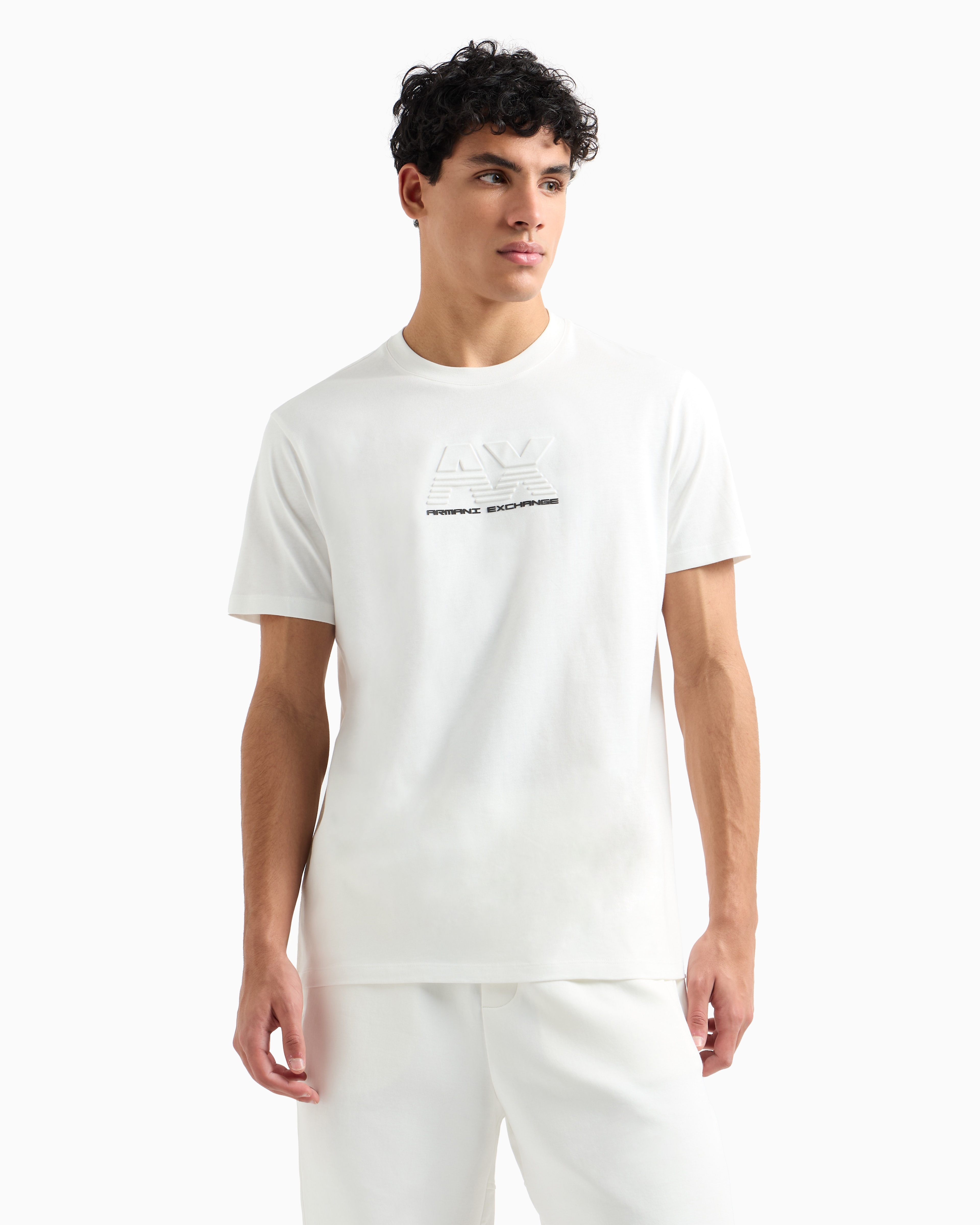 Armani Exchange - Regular fit T-shirt with embossed logo, Man, White, Size: