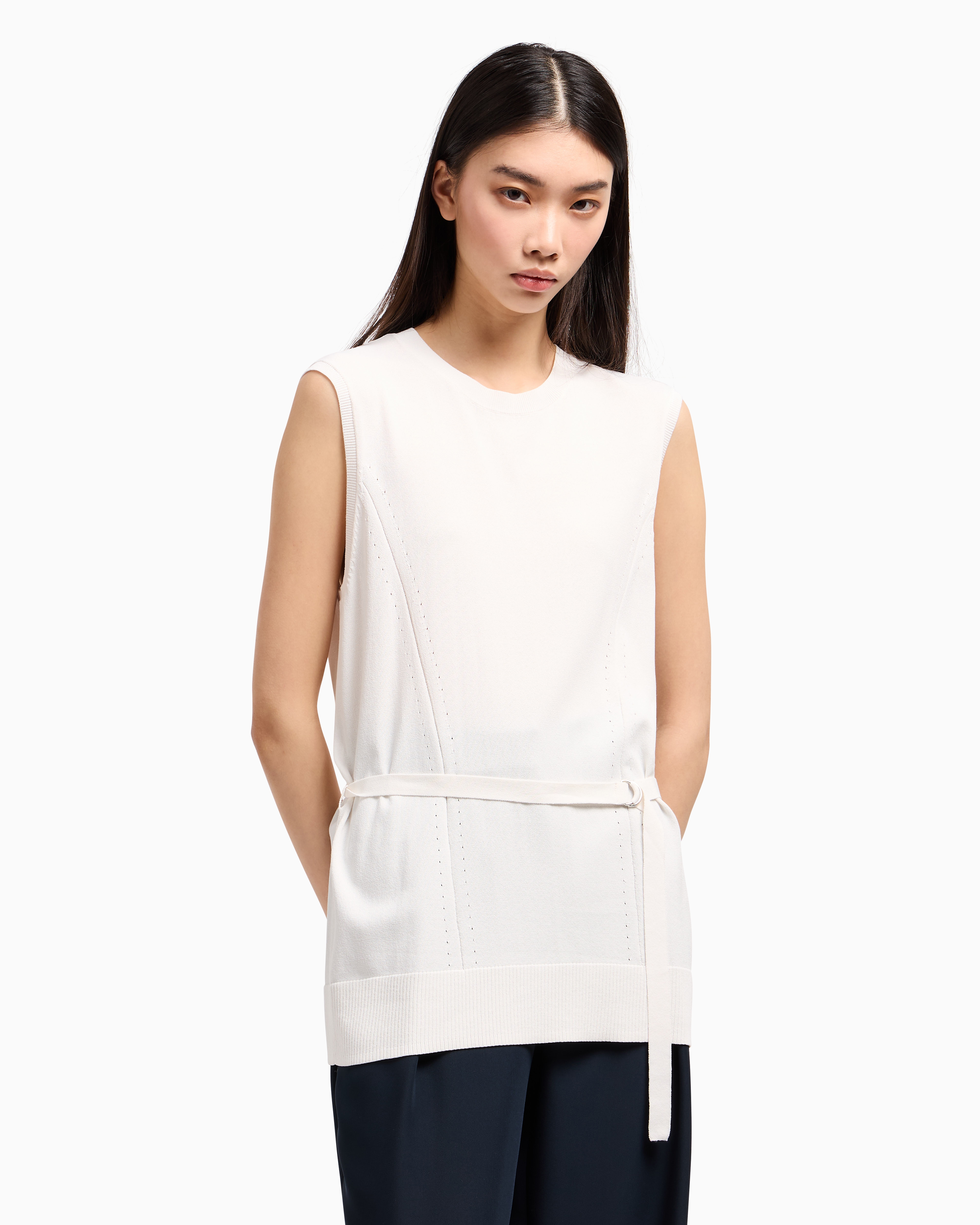 Armani Exchange - Top with belt, Woman, White, Size: