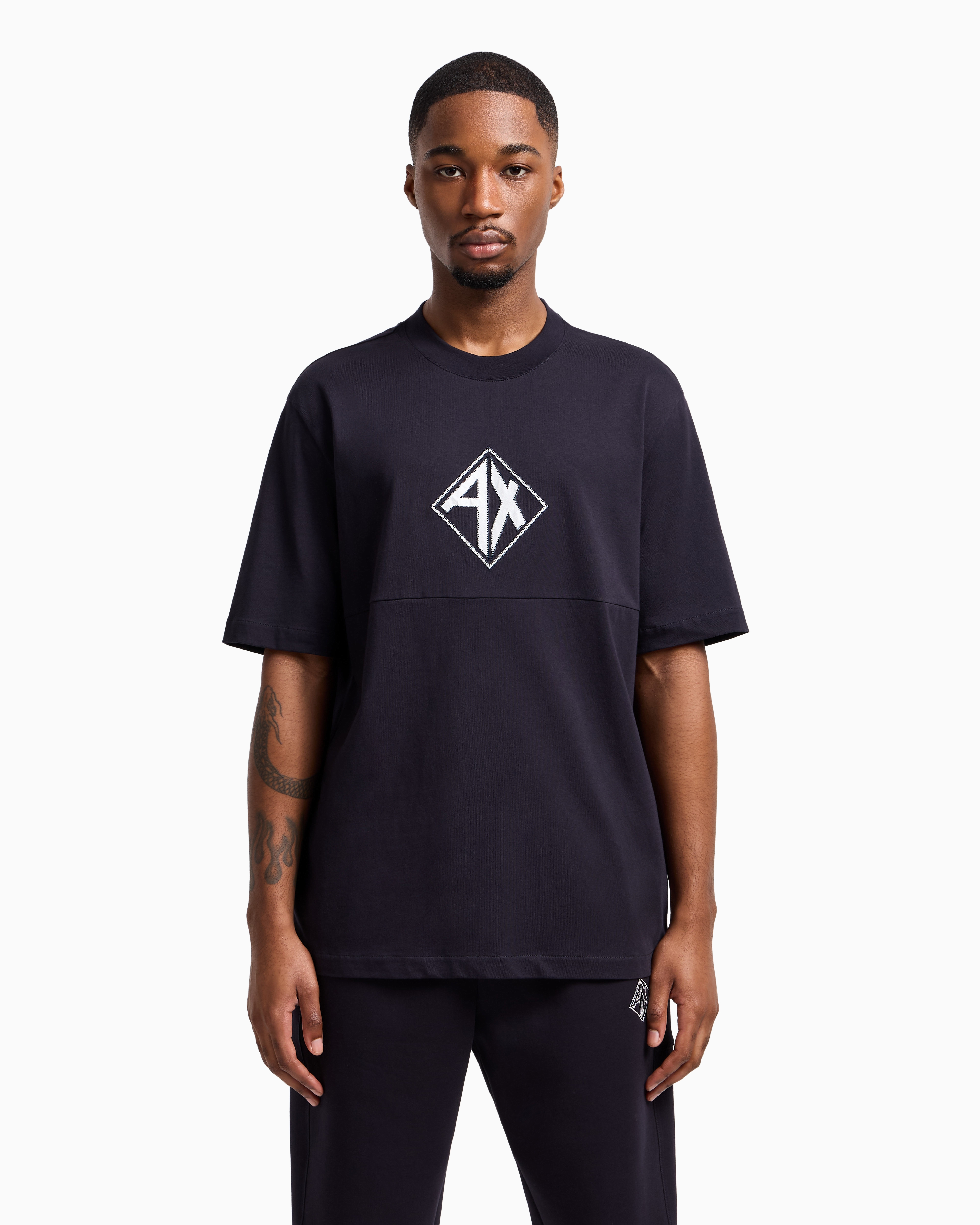 Armani Exchange - Regular fit T-shirt with logo print, Man, Navy Blue, Size: