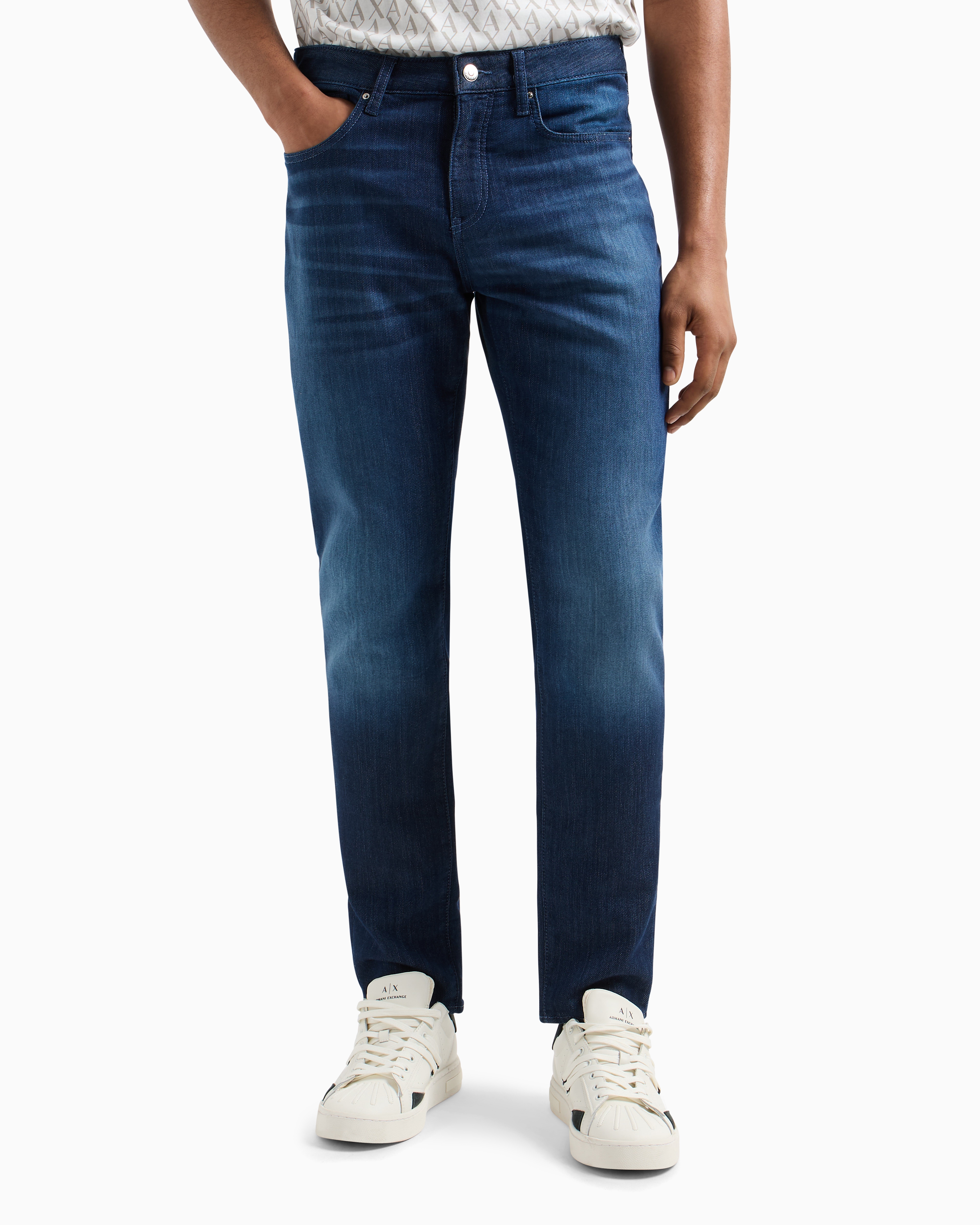 EMPORIO ARMANI デニム ブルーウォッシュフリースデニムパンツ | Armani Exchange