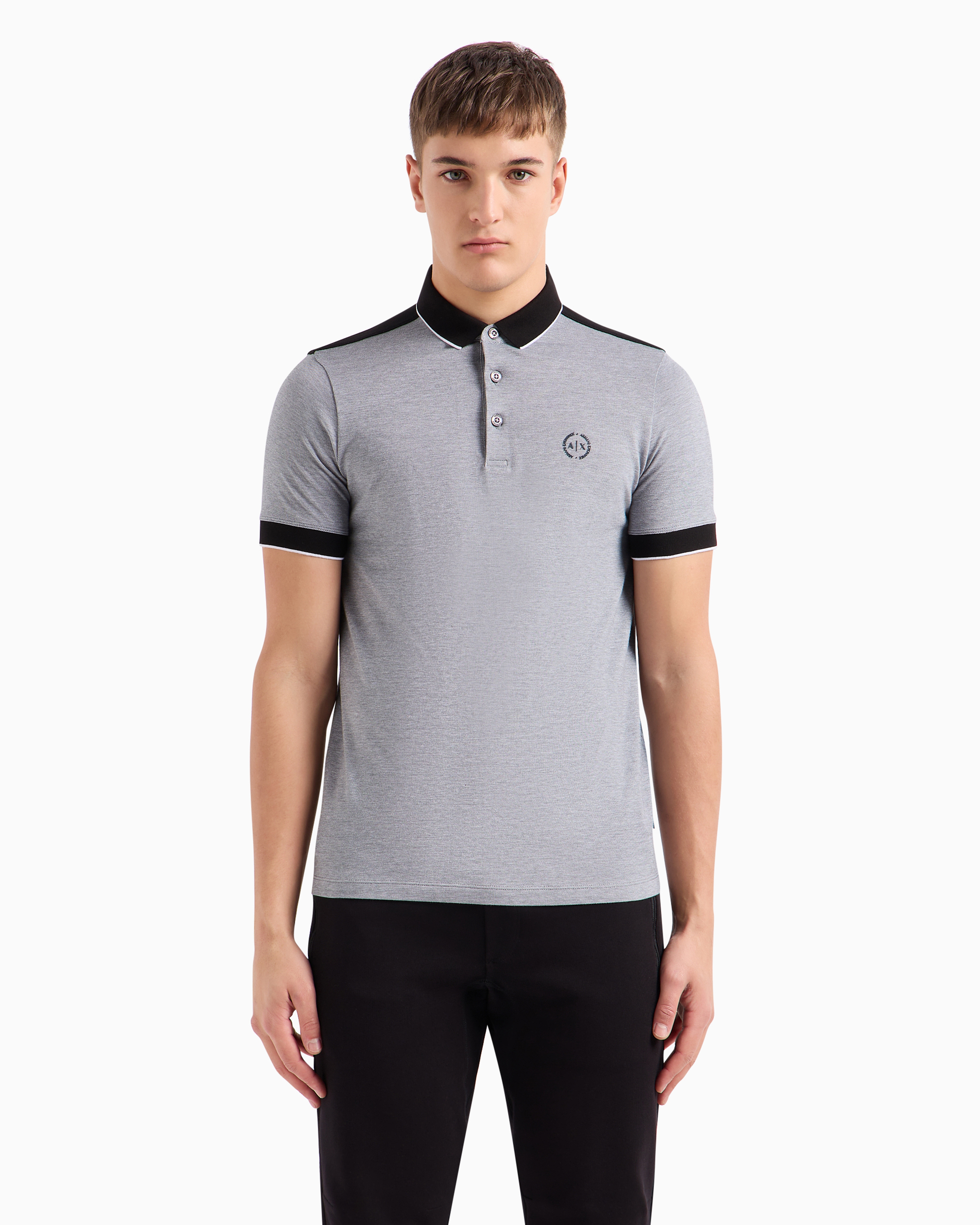 Armani Exchange - Cotton polo with contrasting details, Man, Black, Size: M