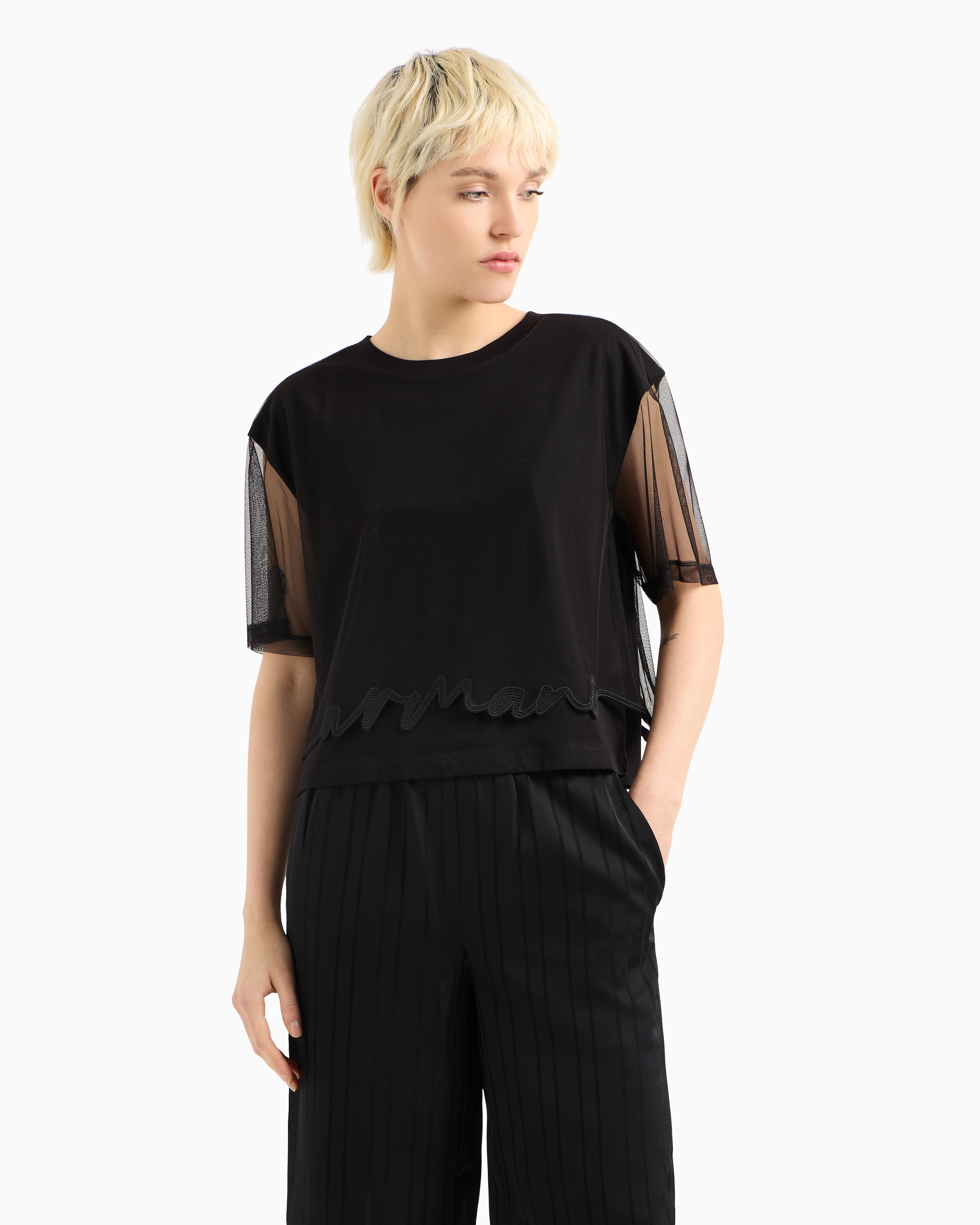 Armani Exchange Cropped T-shirts In Black