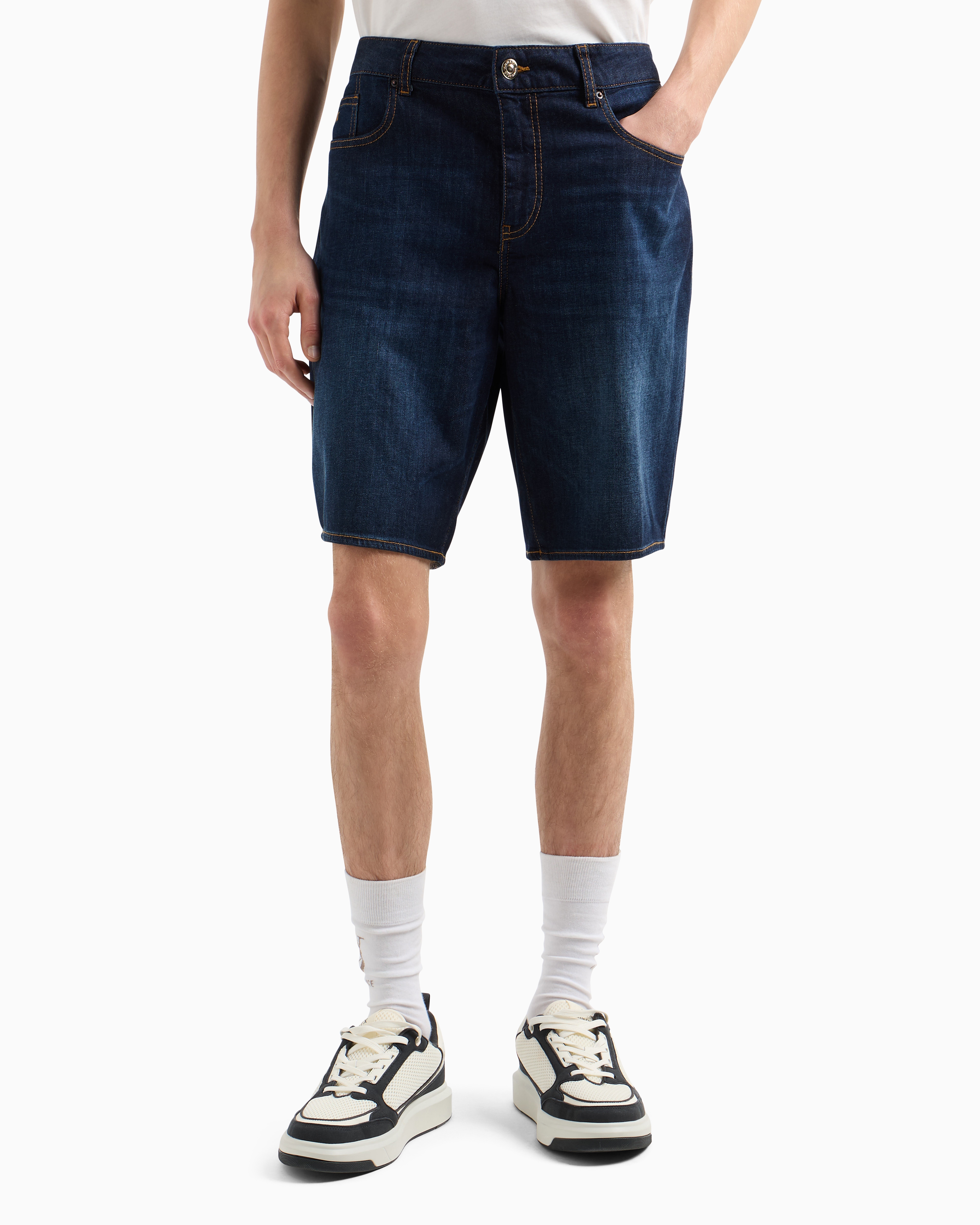 Armani Exchange - Cotton denim shorts with contrast stitching, Man, Blue, Size: