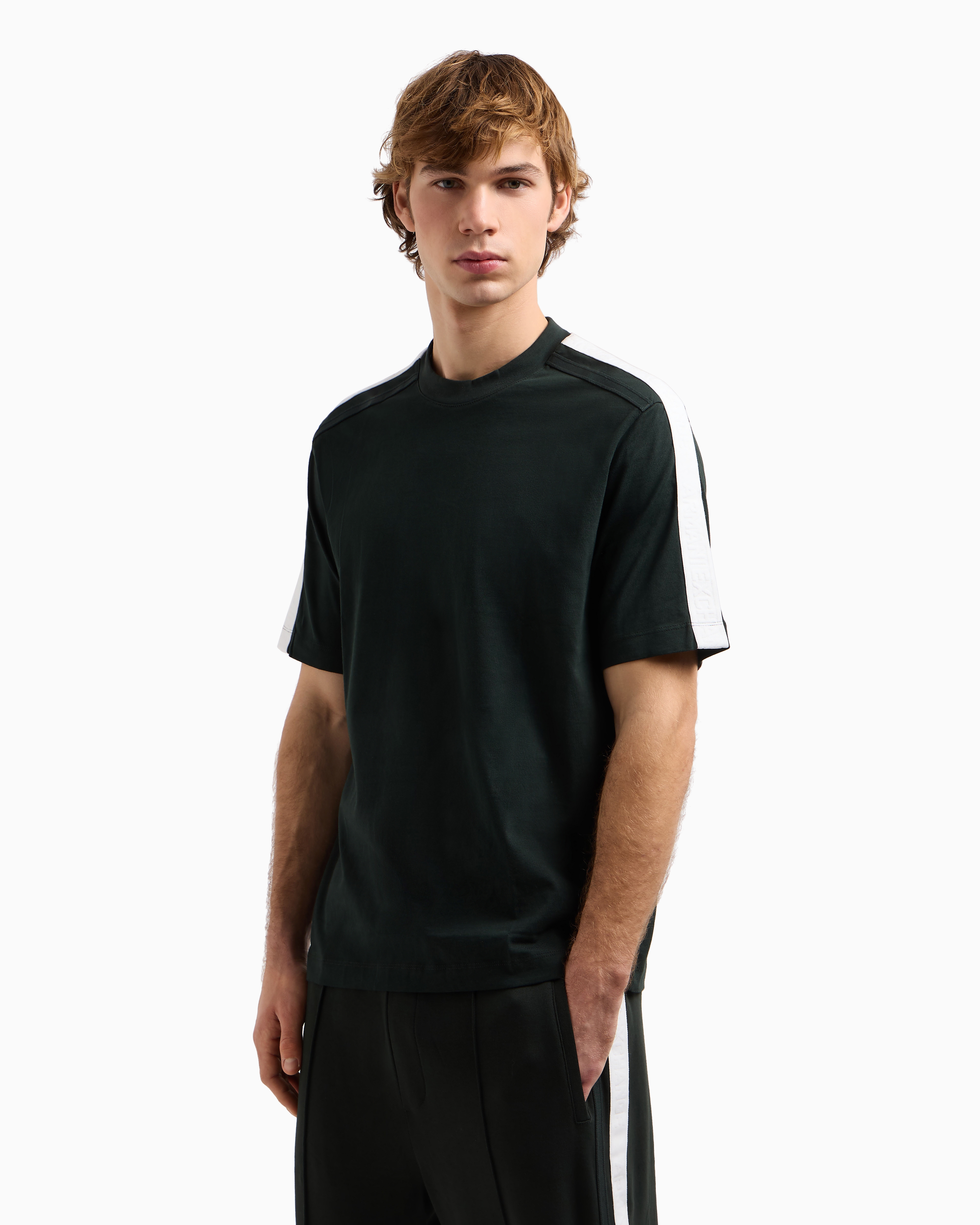 Armani Exchange -  Regular fit T-shirt with logo bands, Man, Green, Size: