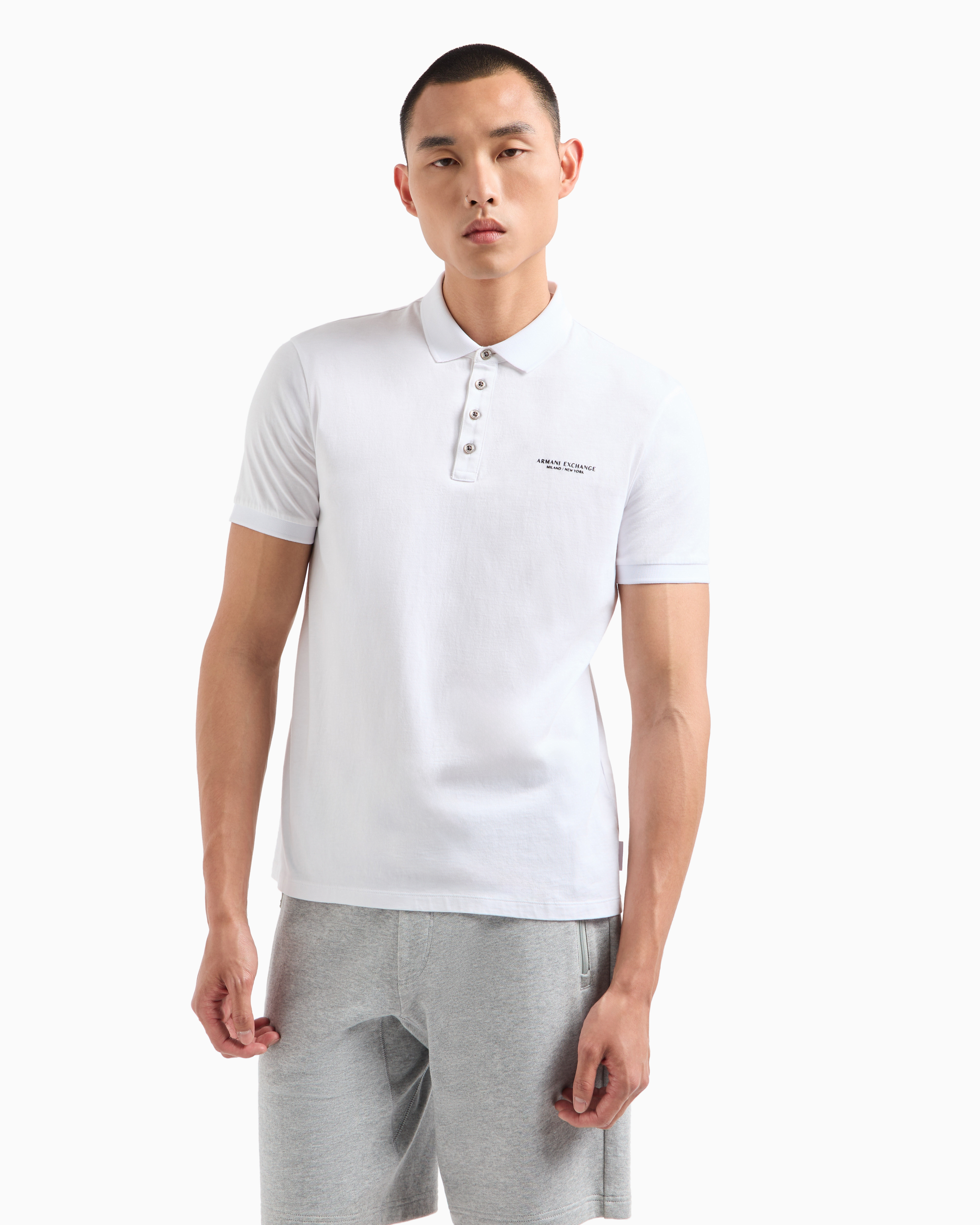 EMPORIO ARMANI 白シャツ 14A Linen shirt with eagle embroidery | Emporio Armani