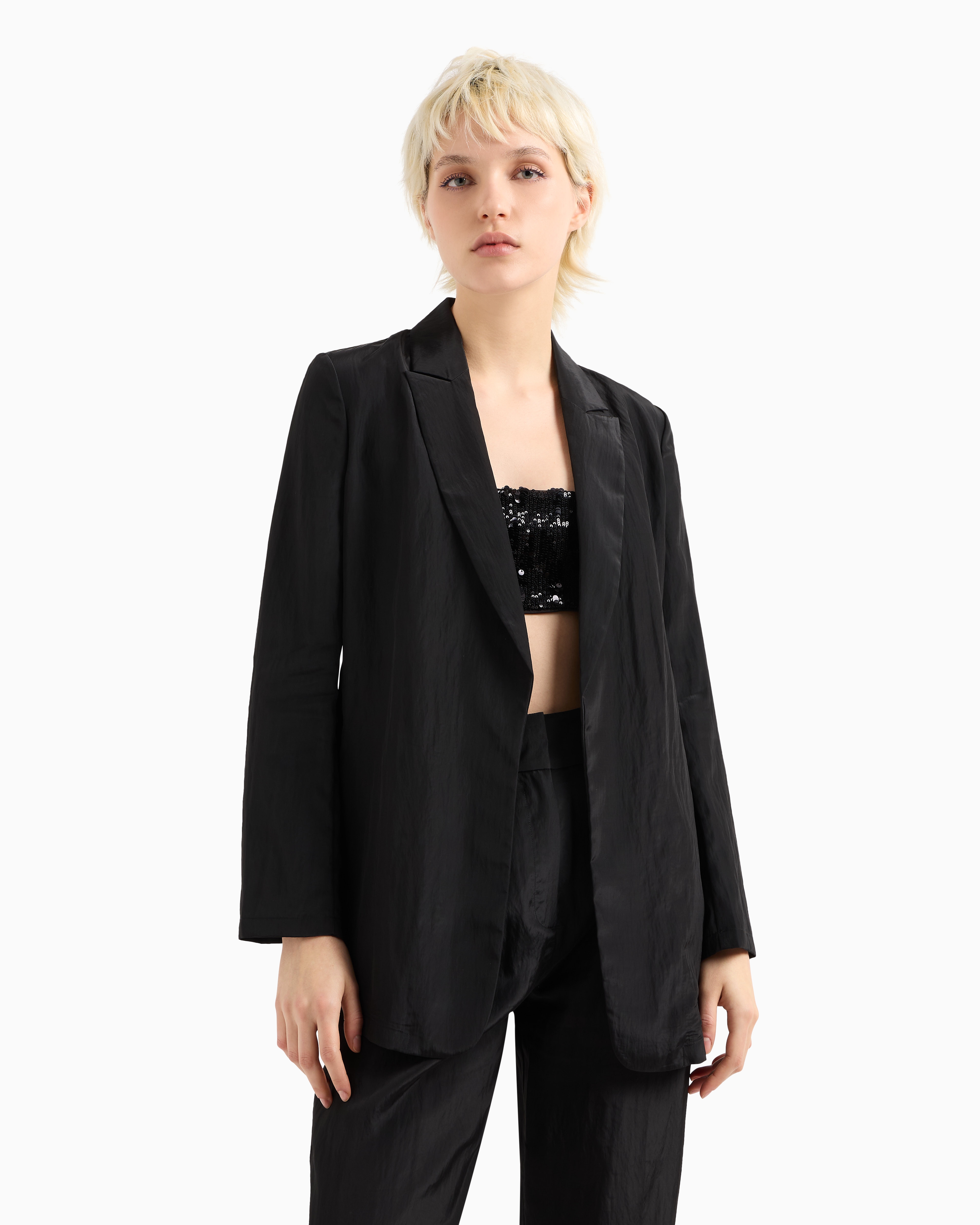 Armani Exchange - Open jacket flowing fabric, Woman, Black, Size: