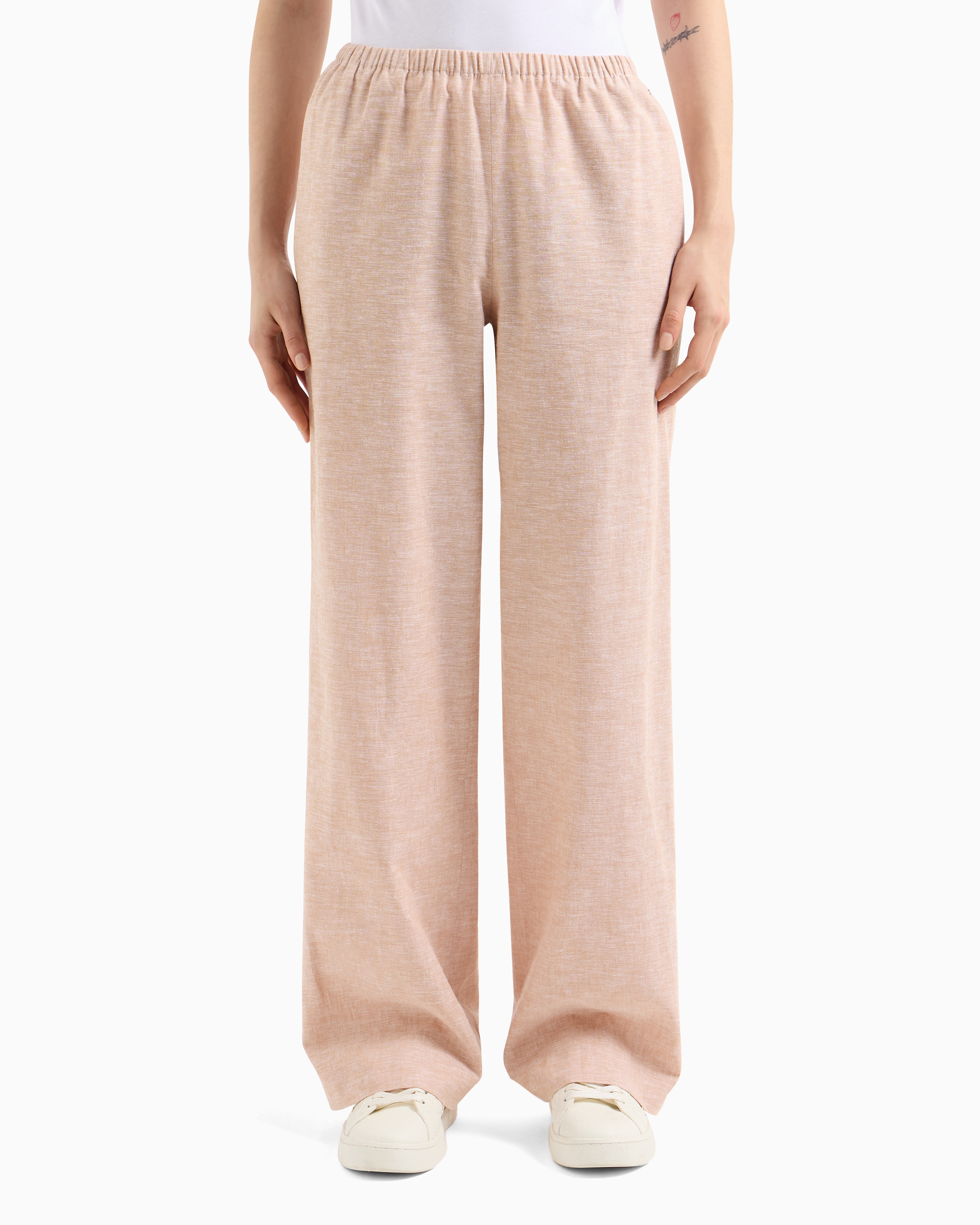 Armani Exchange Oversized Cotton And Linen Trousers In Pink
