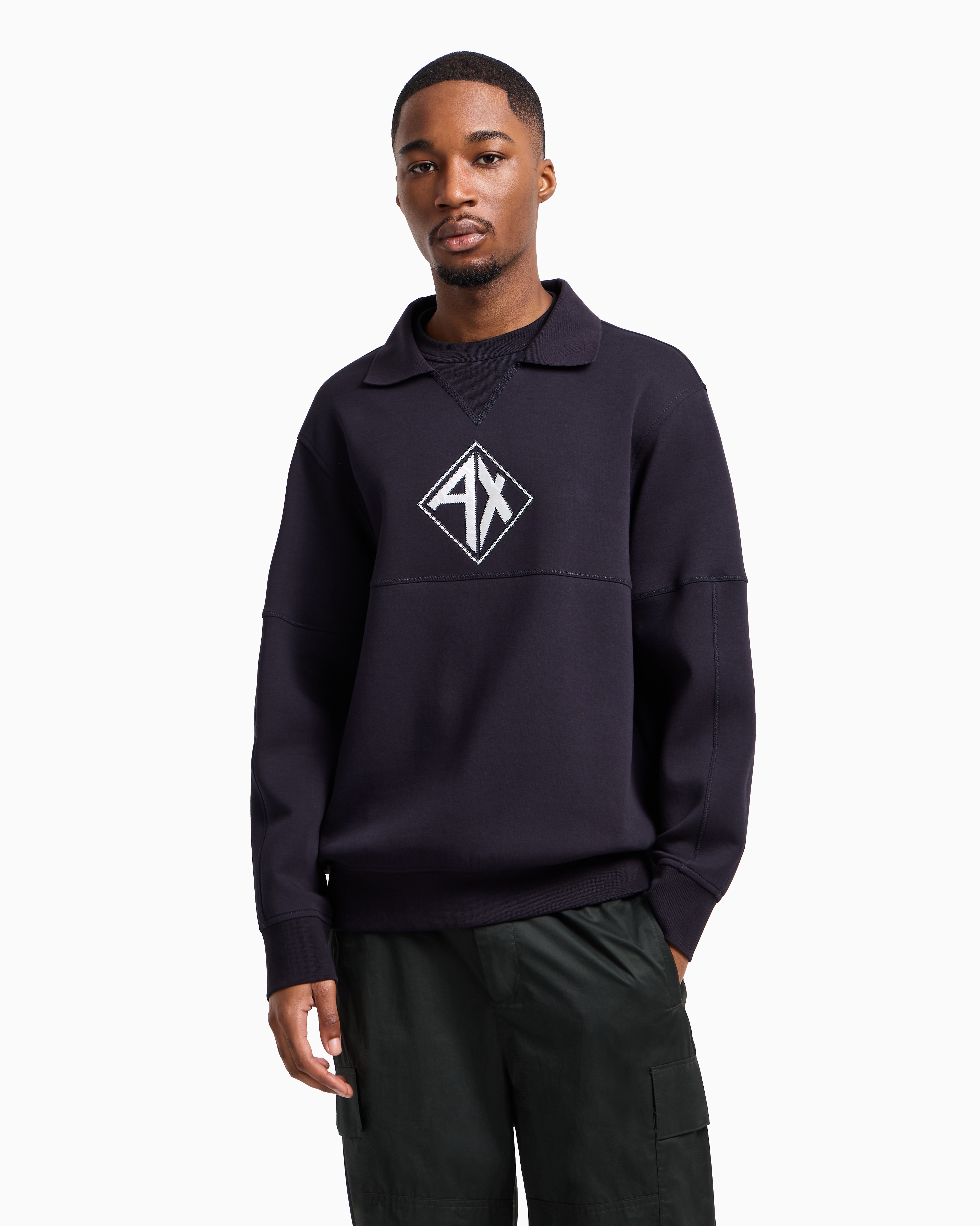 Armani Exchange - Sweatshirt with collar and logo on the chest, Man, Navy Blue, Size: