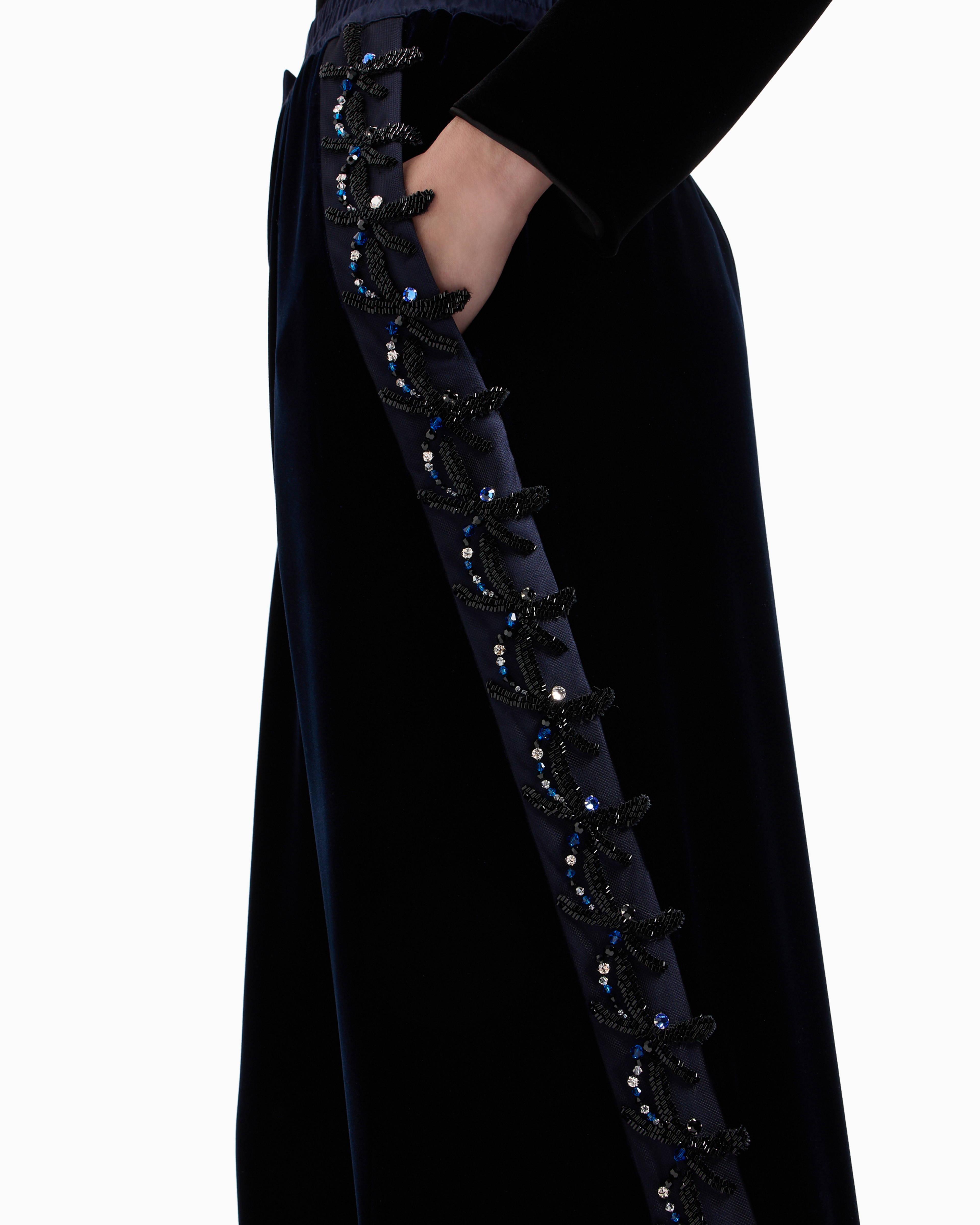 Giorgio Armani Velvet Trousers With Dragonfly Embroidery In Black