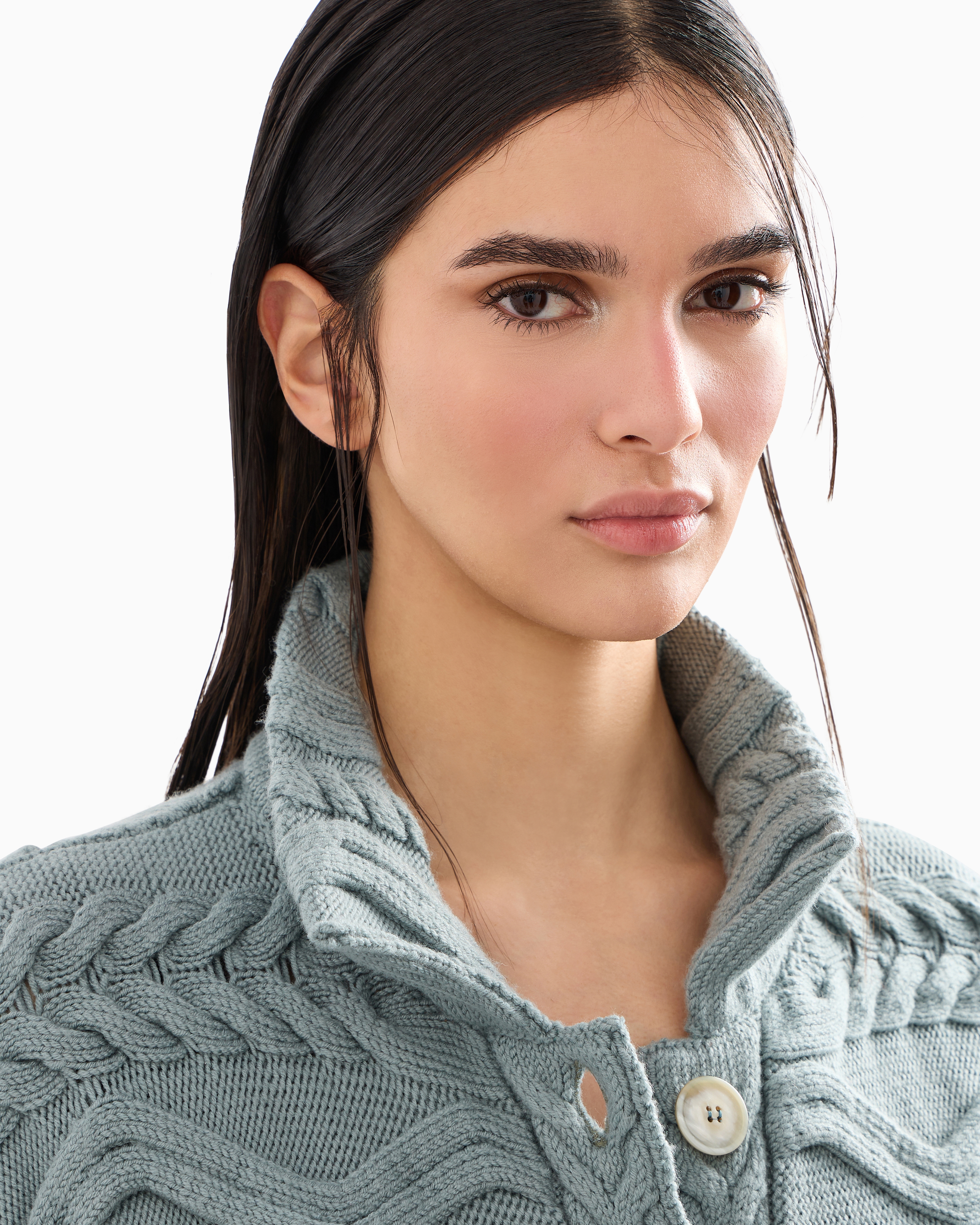 Giorgio Armani Neve Cable-knit Virgin Wool Cardigan In Green