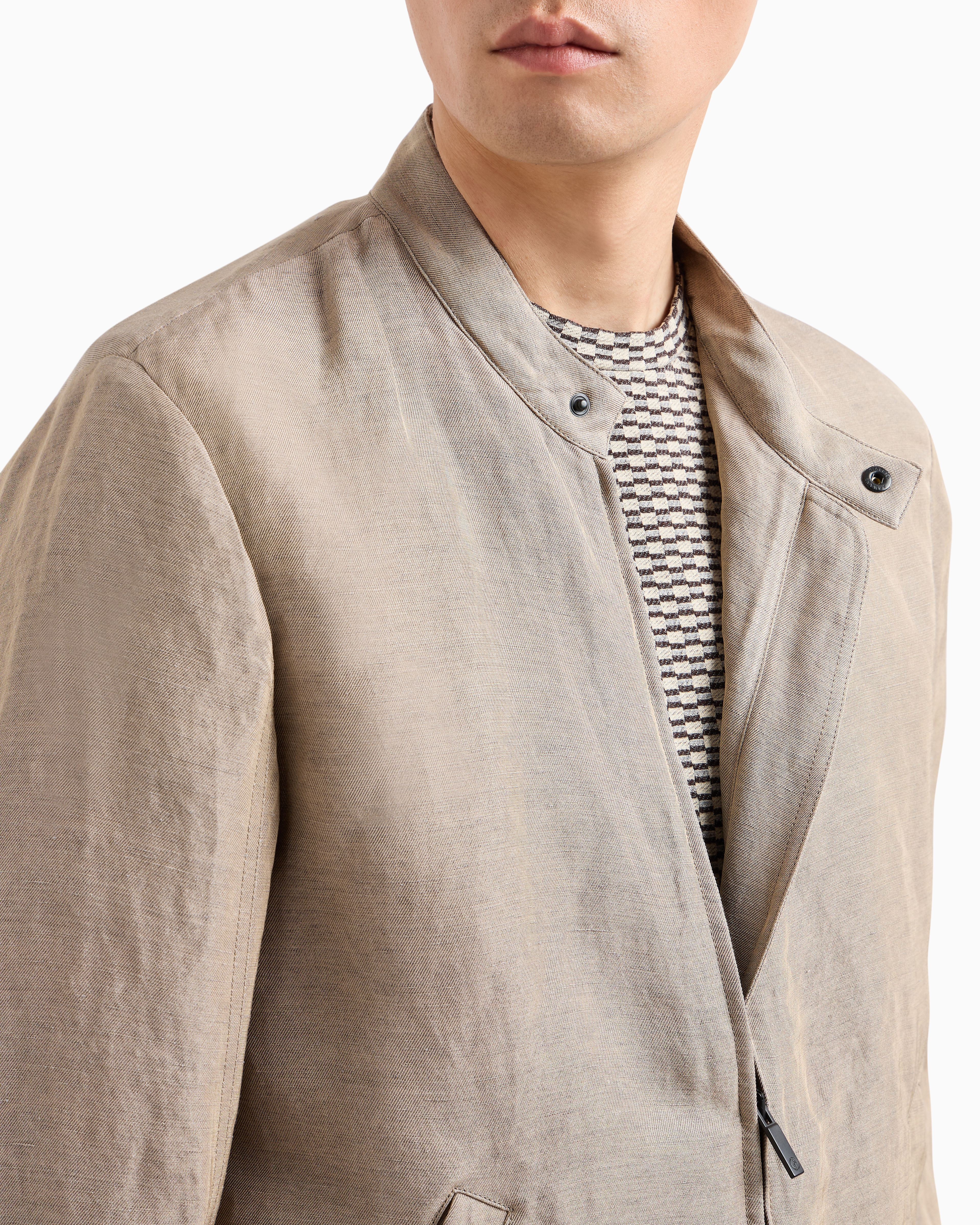 Giorgio Armani Blouson In Iridescent Linen And Viscose In Sand