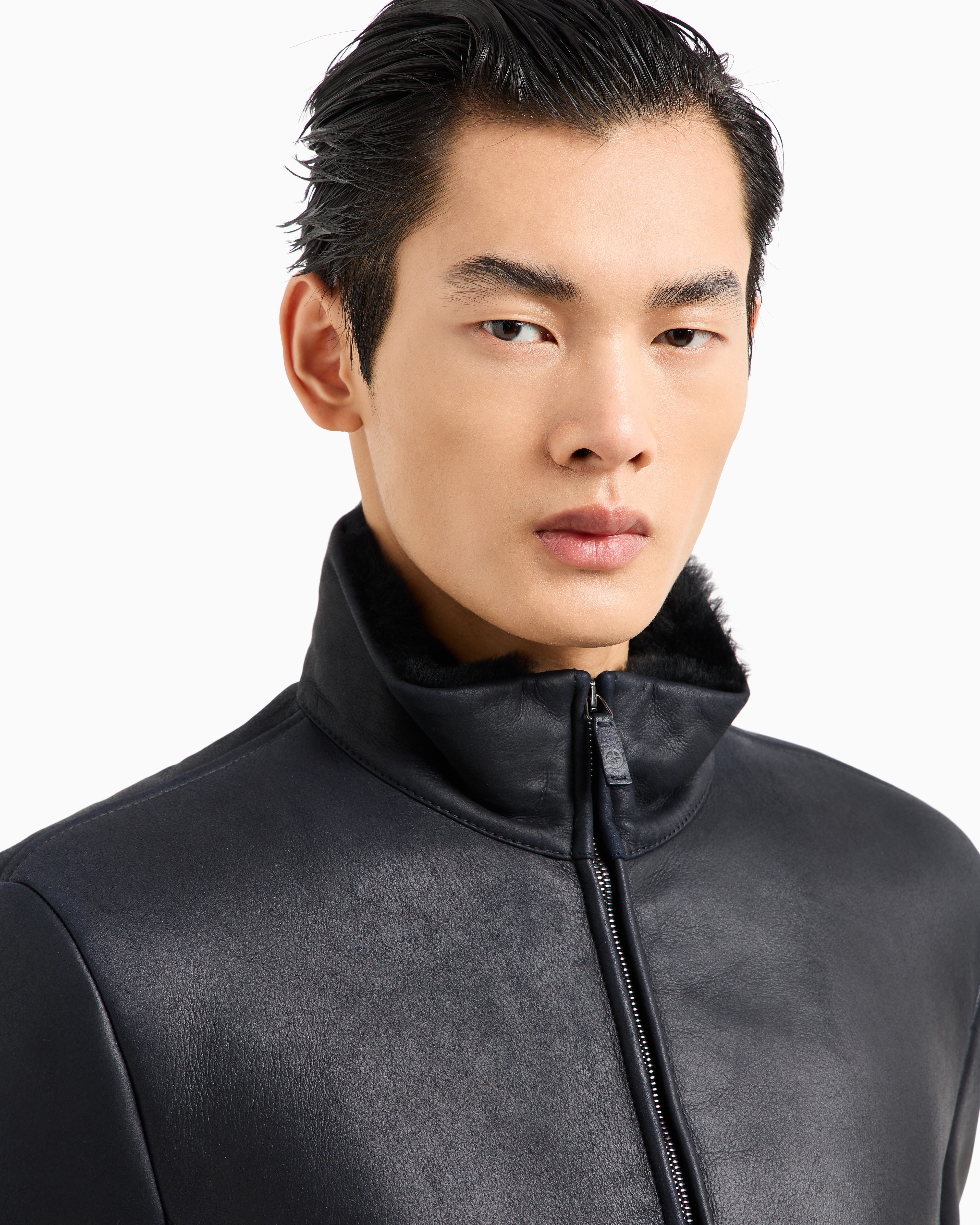 Armani Leather Jacket Men Zipped Sheepskin Blouson Giorgio Armani