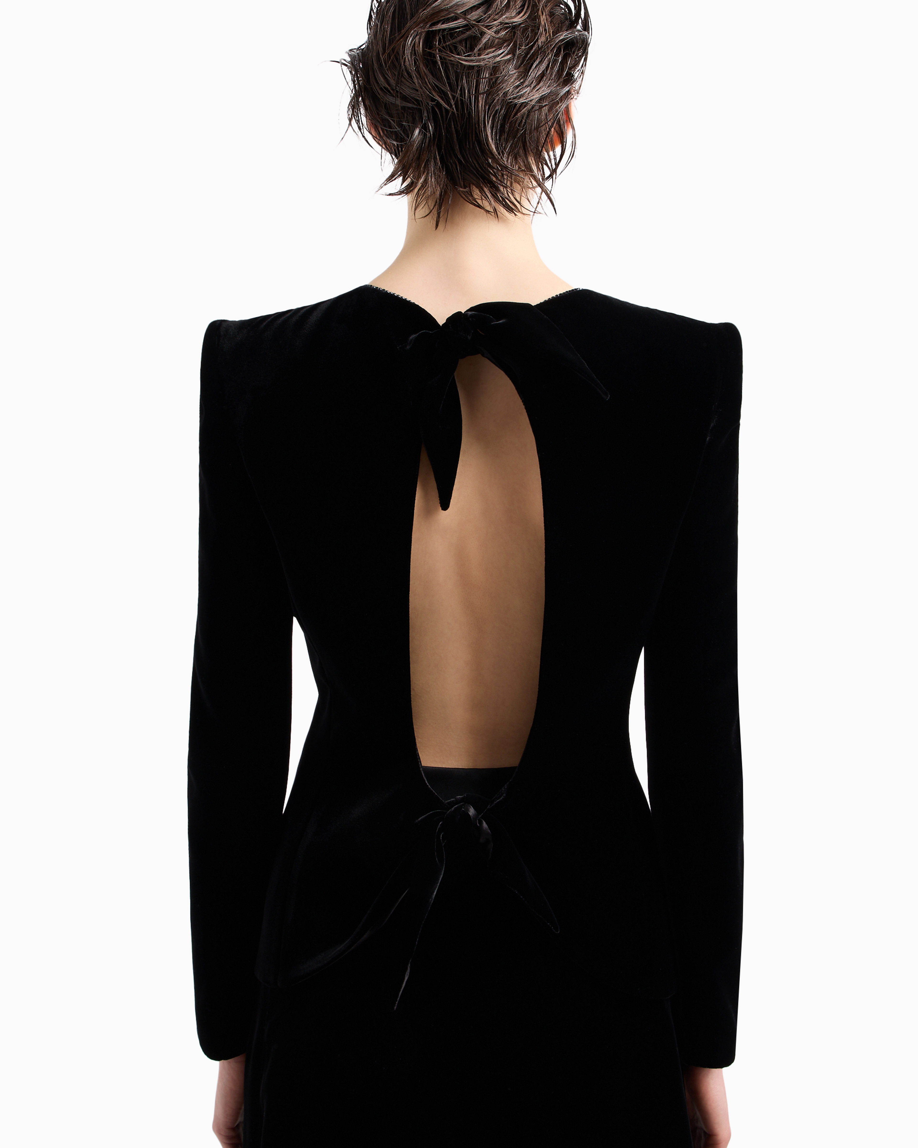 Giorgio Armani Velvet Zip-up Jacket With Bow Detail And Embroidery In Black