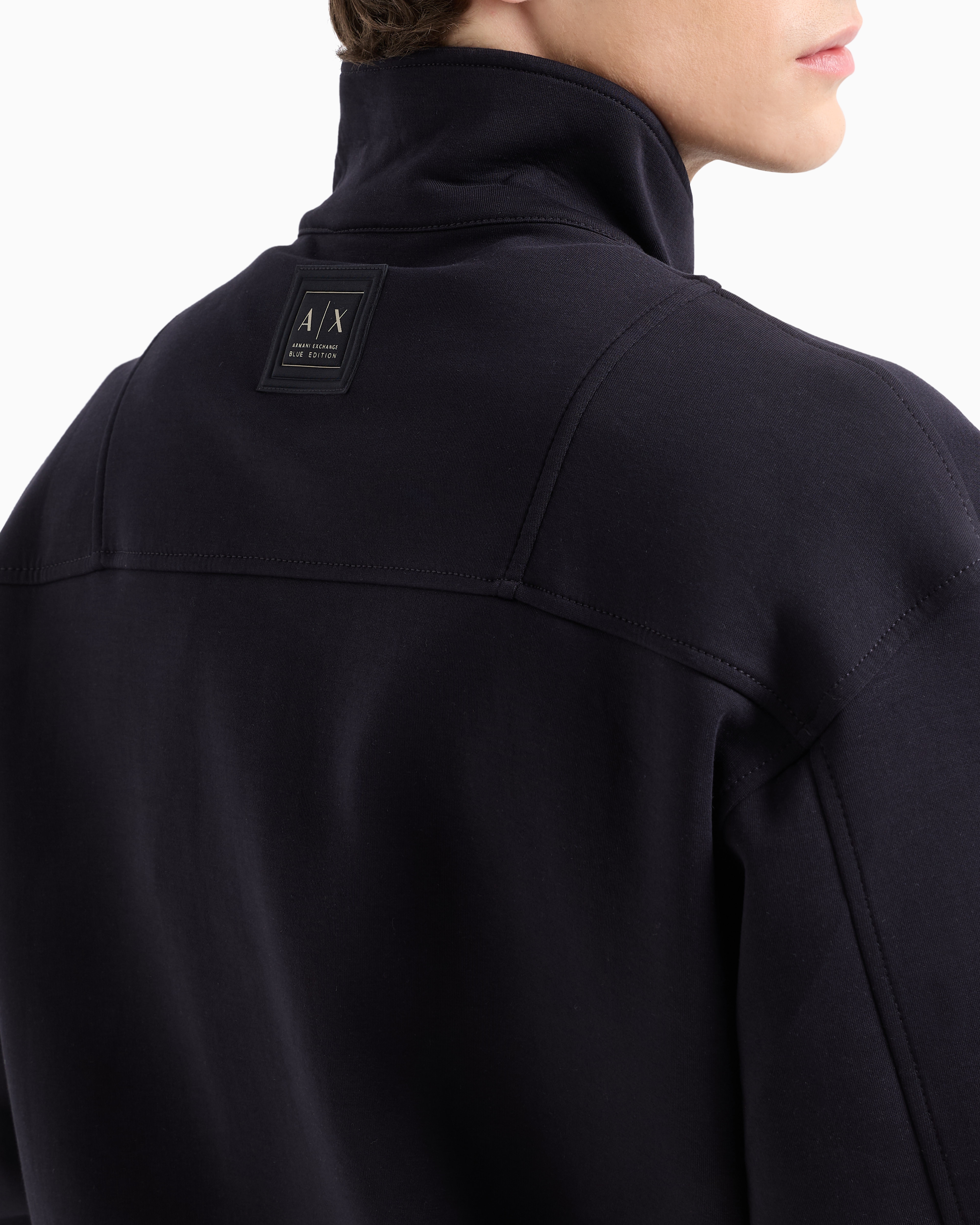 Armani Exchange - Full zip sweatshirt bonded cotton blend, Man, Navy Blue, Size: